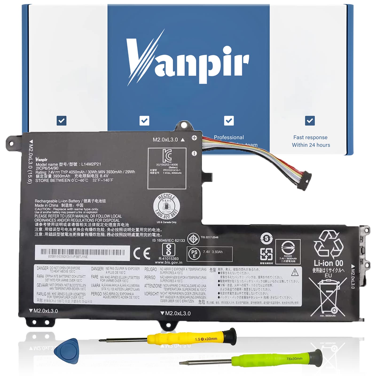 Vanpir L14M2P21 Laptop Battery Replacement For Lenovo Ideapad 330S 14Ast 330S 14Ikb 330S 15Arr 330S 15Ast 330S 15Ikb Series 5B10