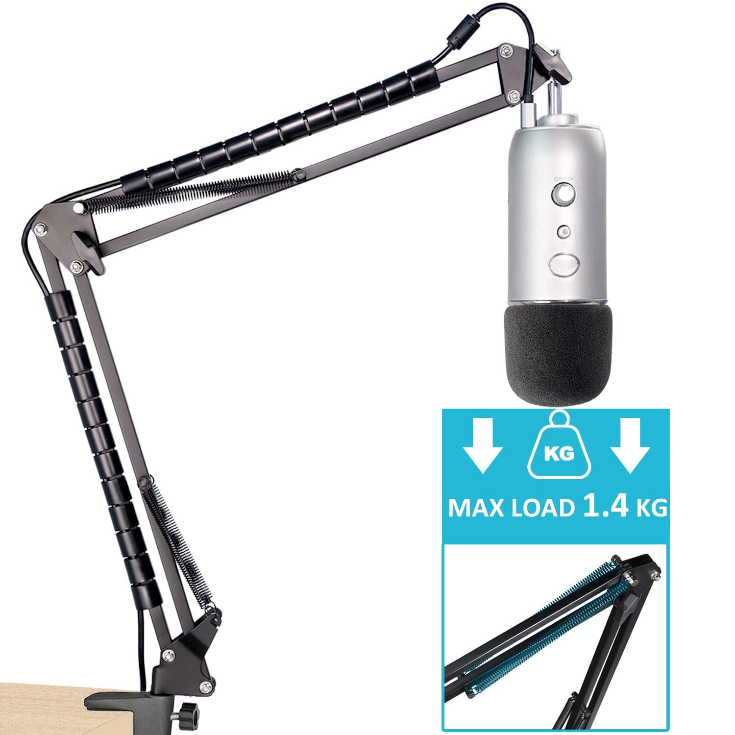 Yeti Mic Boom Arm Stand With Pop Filter, Compatible With Blue Yeti, Blue Yeti Pro Usb Microphone With Cable Sleeve By Sunmon