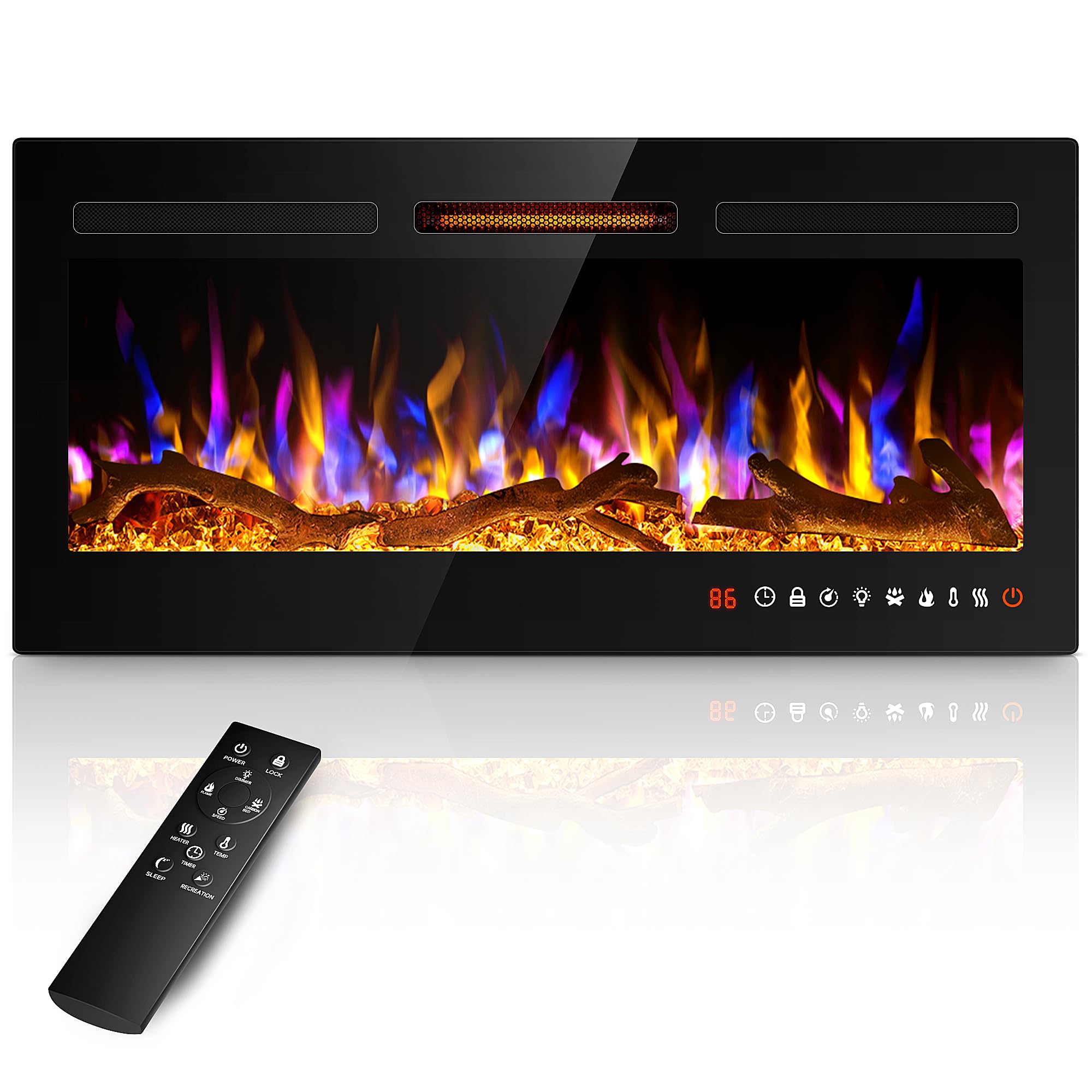 Alpaca 36'' Slim Electric Fireplace Recessed And Wall Mounted,Wall Fireplace And Freestanding Linear Fireplace, With Remote Cont