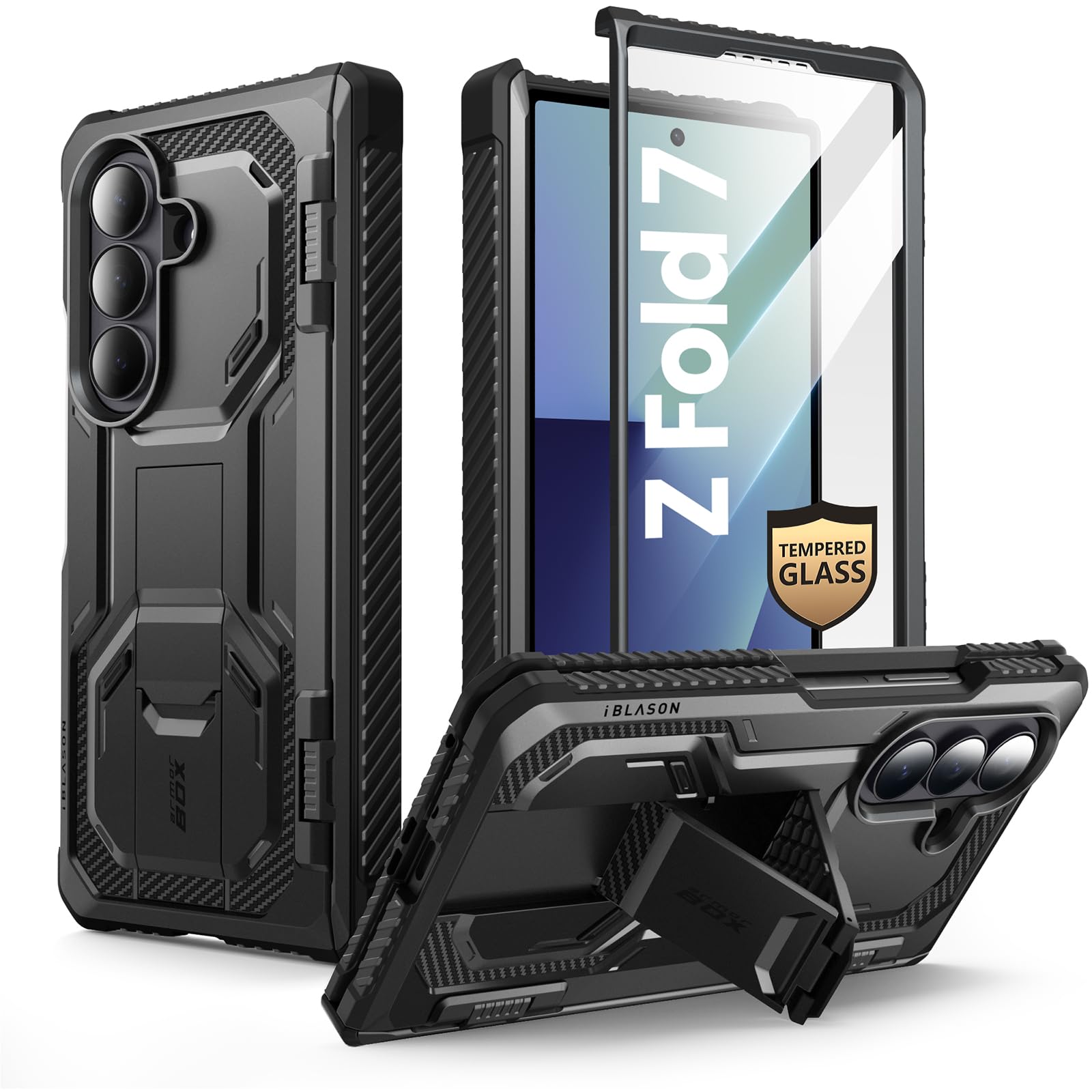i-Blason Armorbox for Samsung Galaxy Z Fold 7 Case with Stand, 9H+ Tempered Glass Screen Protector [Hinge Protection] Full-Body 