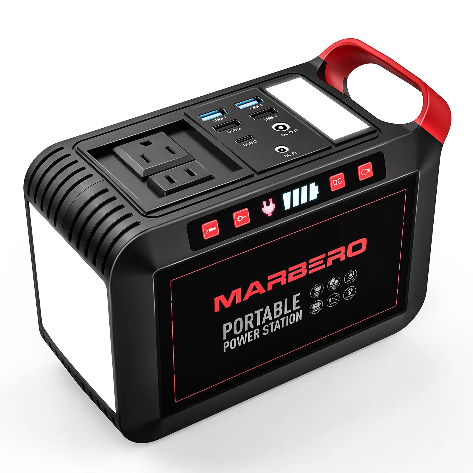 Marbero 200W Portable Power Station 148Wh Camping Solar Generator Laptop Power Bank With Ac Outlet 110V, Dc, Usb Qc3.0, Led Flas