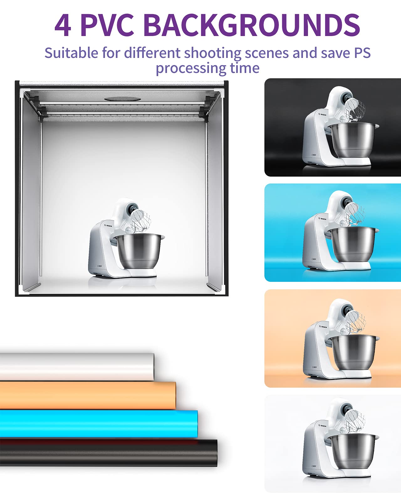 Photo Light Box, Samtian 100X100X100Cm Portable Folding Studio Box Professional Tabletop Photography Lighting Kit 4 Colors Backd