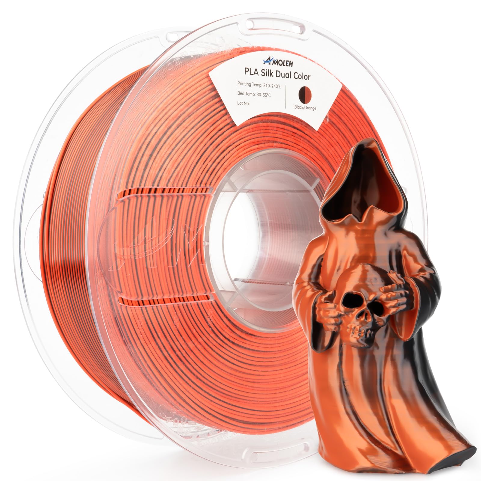 Amolen Silk Pla 3D Printer Filament, Dual Color Black Orange Pla 1.75Mm, Shiny Color Change Filament 3D Printing Pla Filament Fo