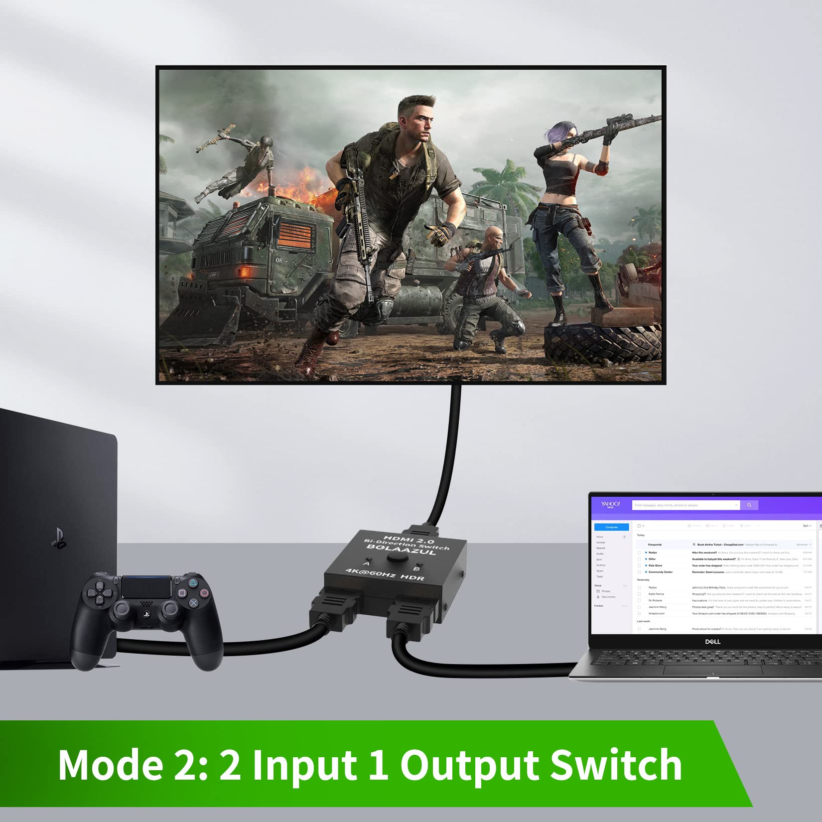 Hdmi Switch Splitter 4K@60Hz, Bolaazul Bi Directional Hdmi 2.0 Splitter Switcher 1 In 2 Out/2 In 1 Out Hdmi Switch 2 Port Displa