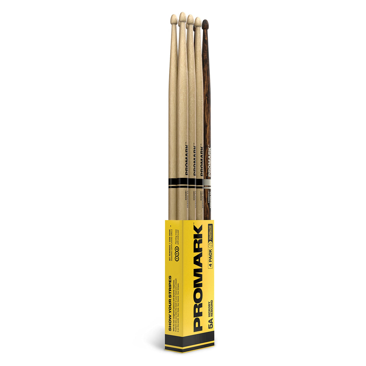 Promark Drum Sticks   5A Drumsticks   Rebound   Made From Hickory Wood   Drum Accessories   Acorn Tip Drum Sticks  3 Pairs Of Re