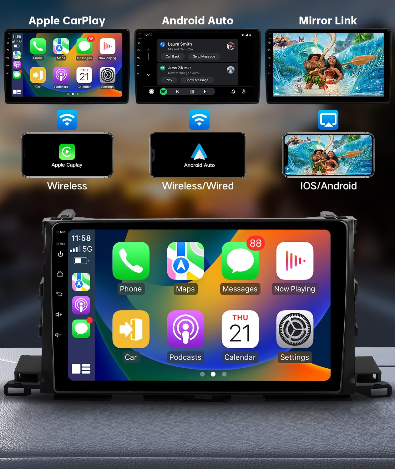 Viabecs Android 12 Radio For Toyota Highlander 2014 2019,10.2 Inch Qled Hd Touch Screen, 6G+128G With Wireless Apple Carplay, Android Auto, Wifi, Dsp, Swc, Am Fm Radio