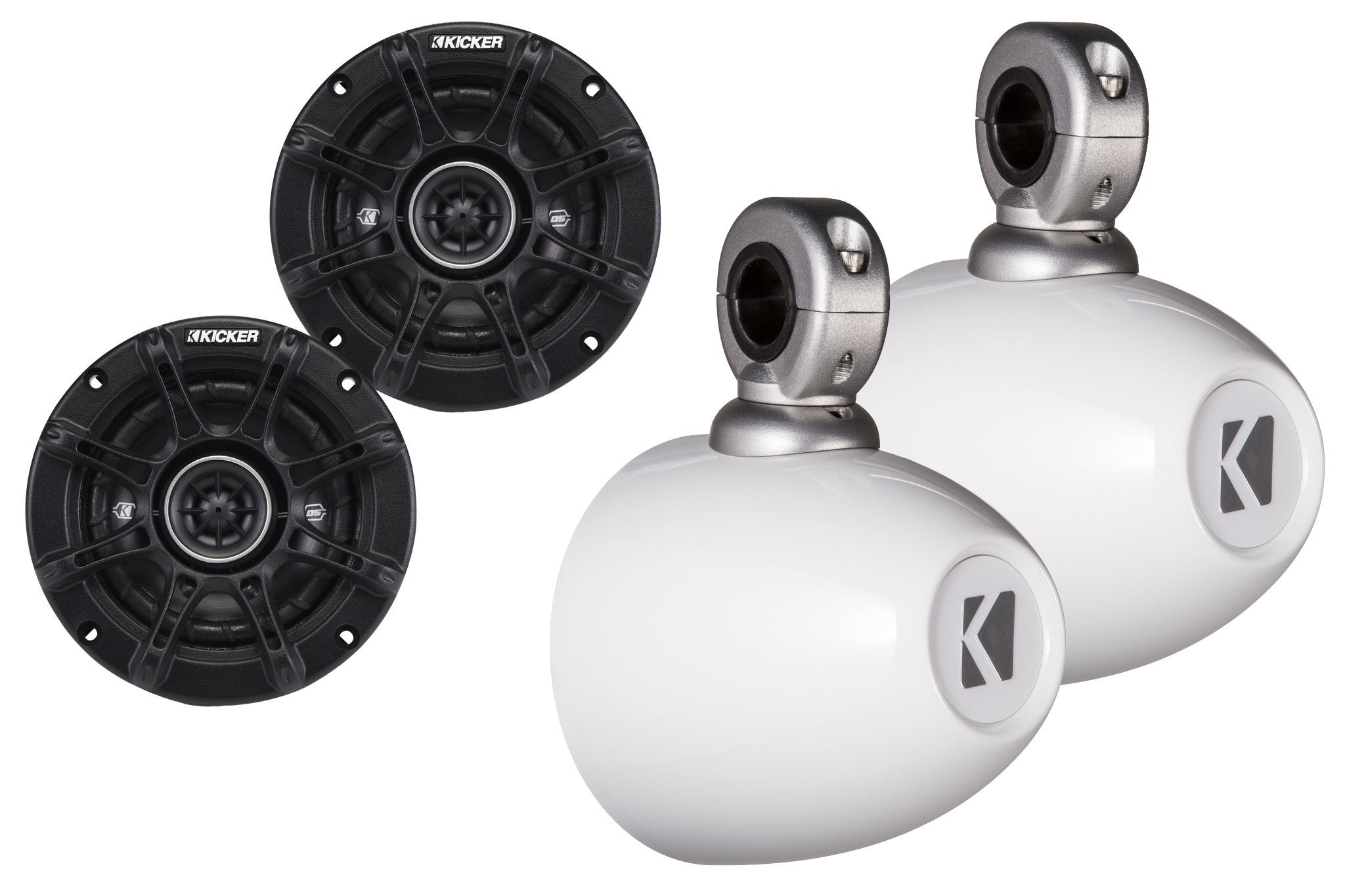 KICKER White Mini Wake Tower Marine Enclosures Loaded 4 DSC Speakers