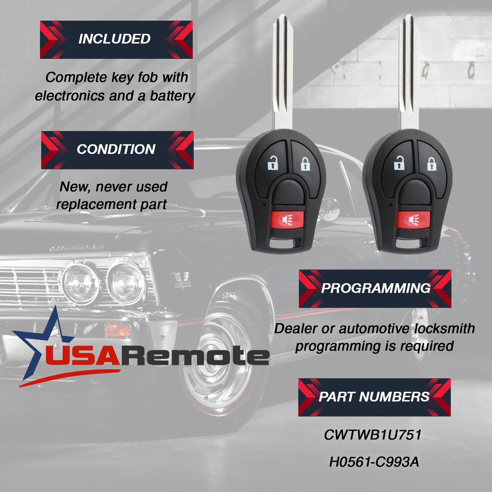 Key Fob Keyless Entry Remote Fits Nissan Rogue Cube Juke Versa Nv 2008 2009 2010 2011 2012 2013 2014 (Cwtwb1U751), Set Of 2