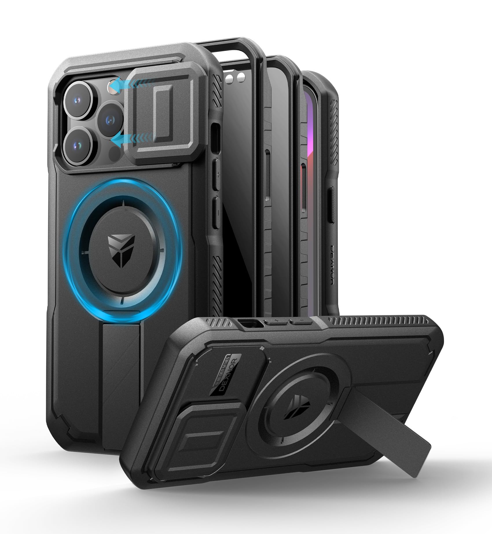 Dexnor for iPhone 13 Pro Case with Slide Camera Cover & Adjustable Kickstand & Privacy Screen Protector, Compatible with MagSafe