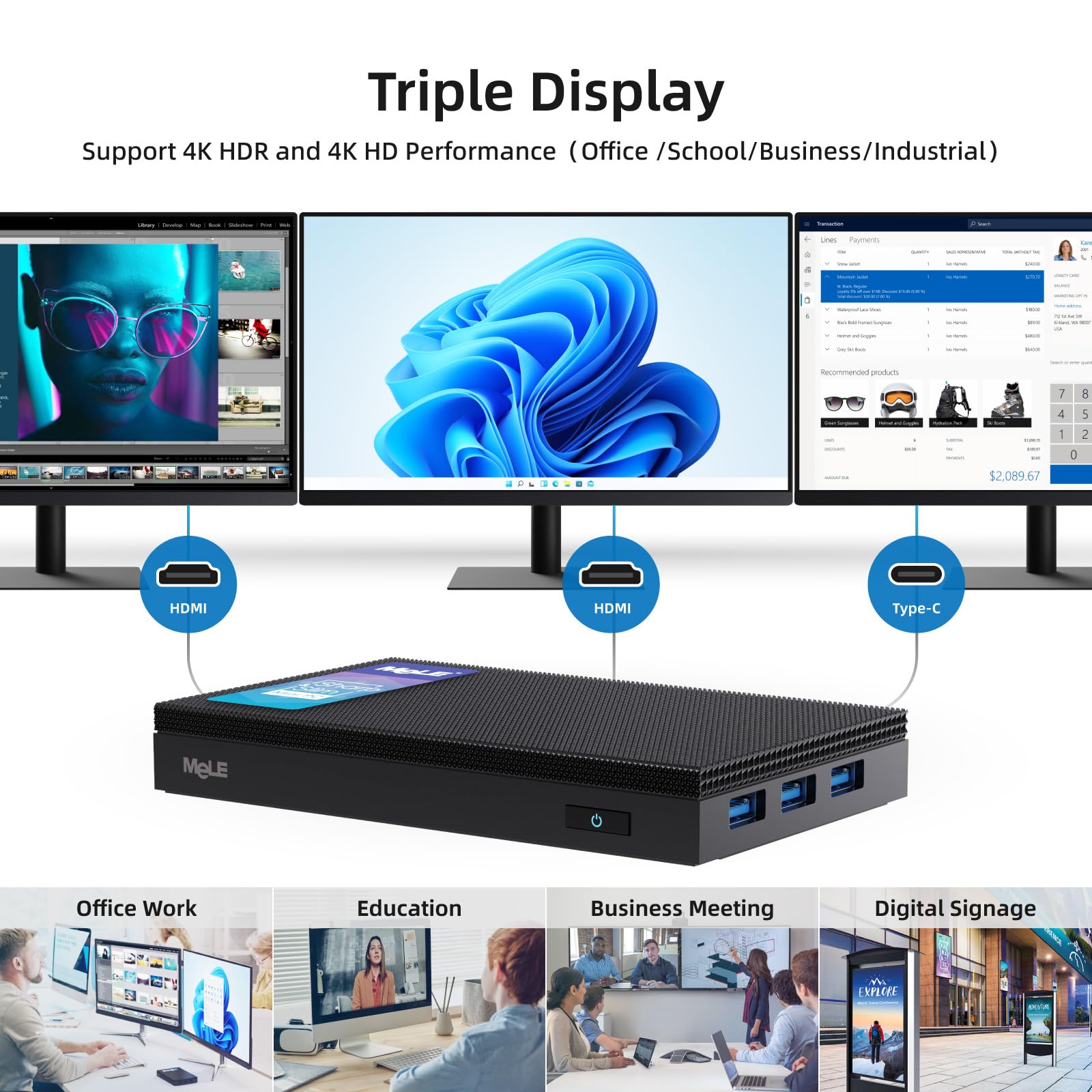 Mele Quieter4C Fanless Mini Pc 12Th Alder Lake N100 (Up To 3.4Ghz, 4C/4T) 8Gb Lpddr4X 256Gb Micro Desktop Computer Win 11 Pro Su