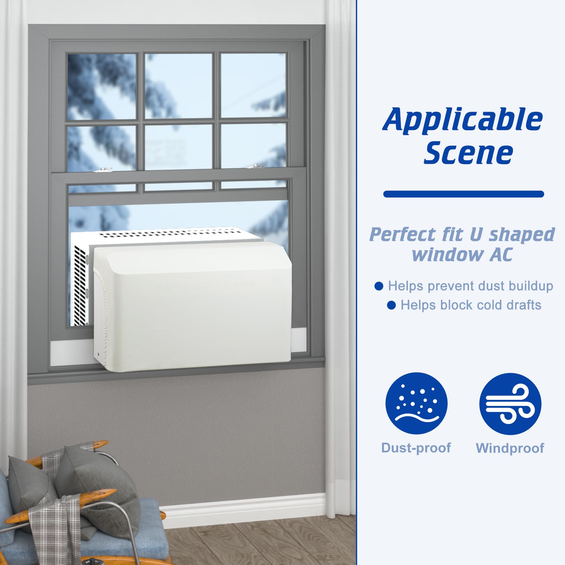 Wintcomfort U Shaped Window Air Conditioner Indoor Cover, Protective Indoor Cover For U Shaped Window Ac, Windproof Design
