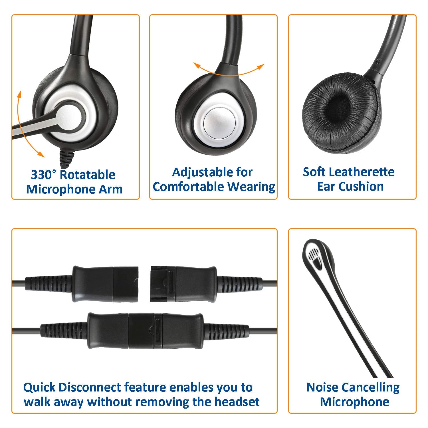 Wantek Wired Telephone Headset Dual Ear With 2.5Mm Jack, Noise Cancelling Mic, Quick Disconnect, Work For Cordless Phones At&T M