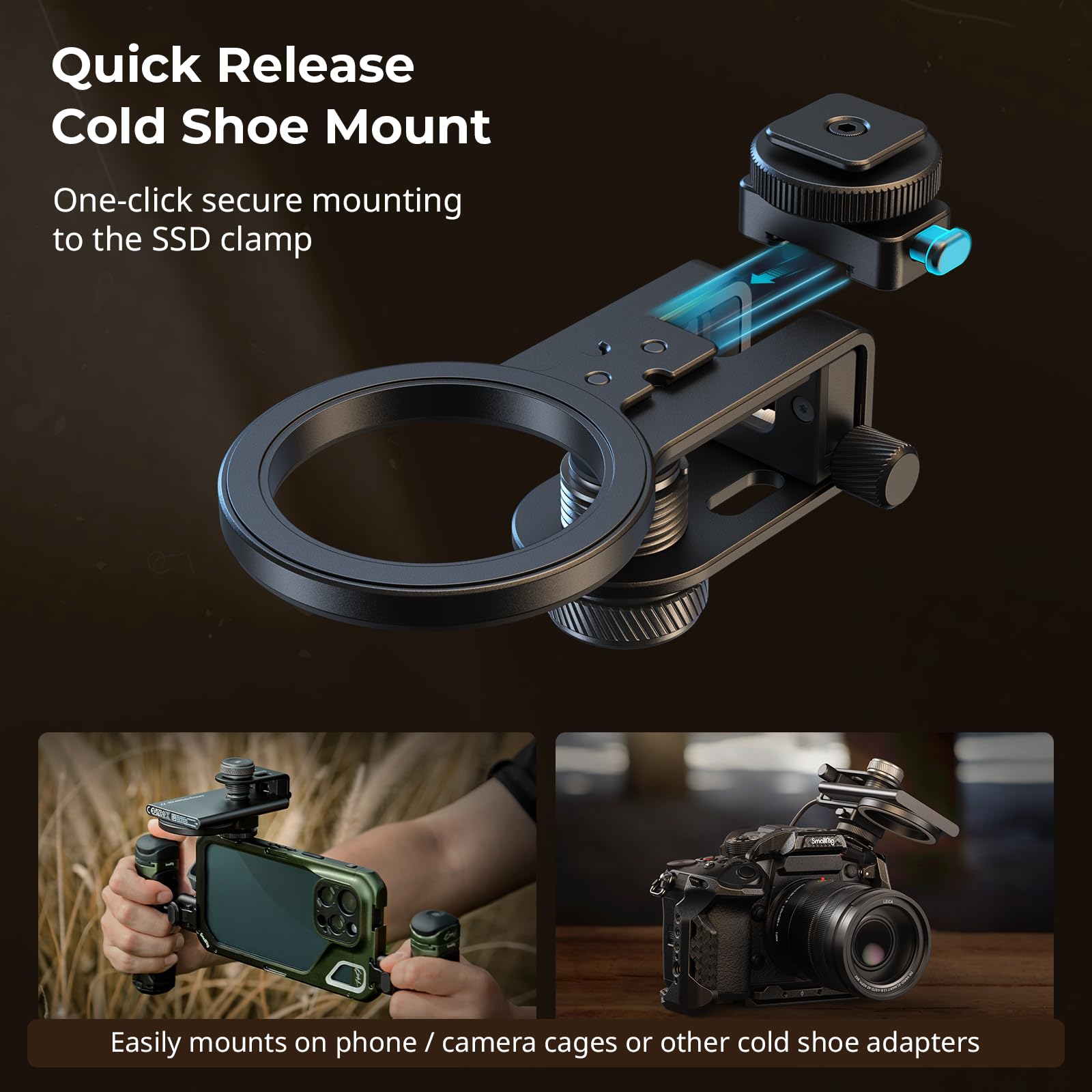 Smallrig Ssd Holder 2-In-1 Ssd Mount Bracket For Magsafe With Cold Shoe Cable Clamp, Compatible With 0.3-0.6In Thick Ssds For Sa