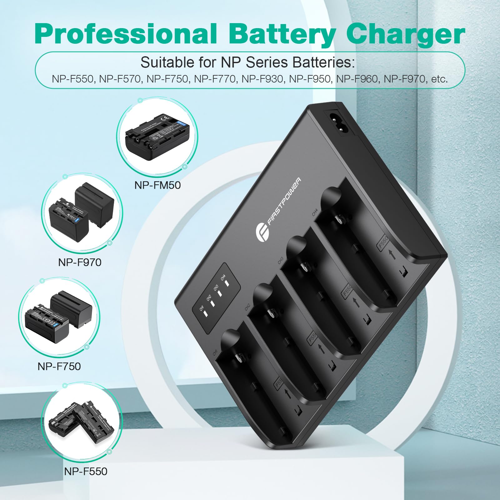 Firstpower 4 Channel Fast Charger For Sony Np F970, Np F960, Np F950, Np F930, Np F770, Np F750, Np F570, Np F550, Np F530 Camer