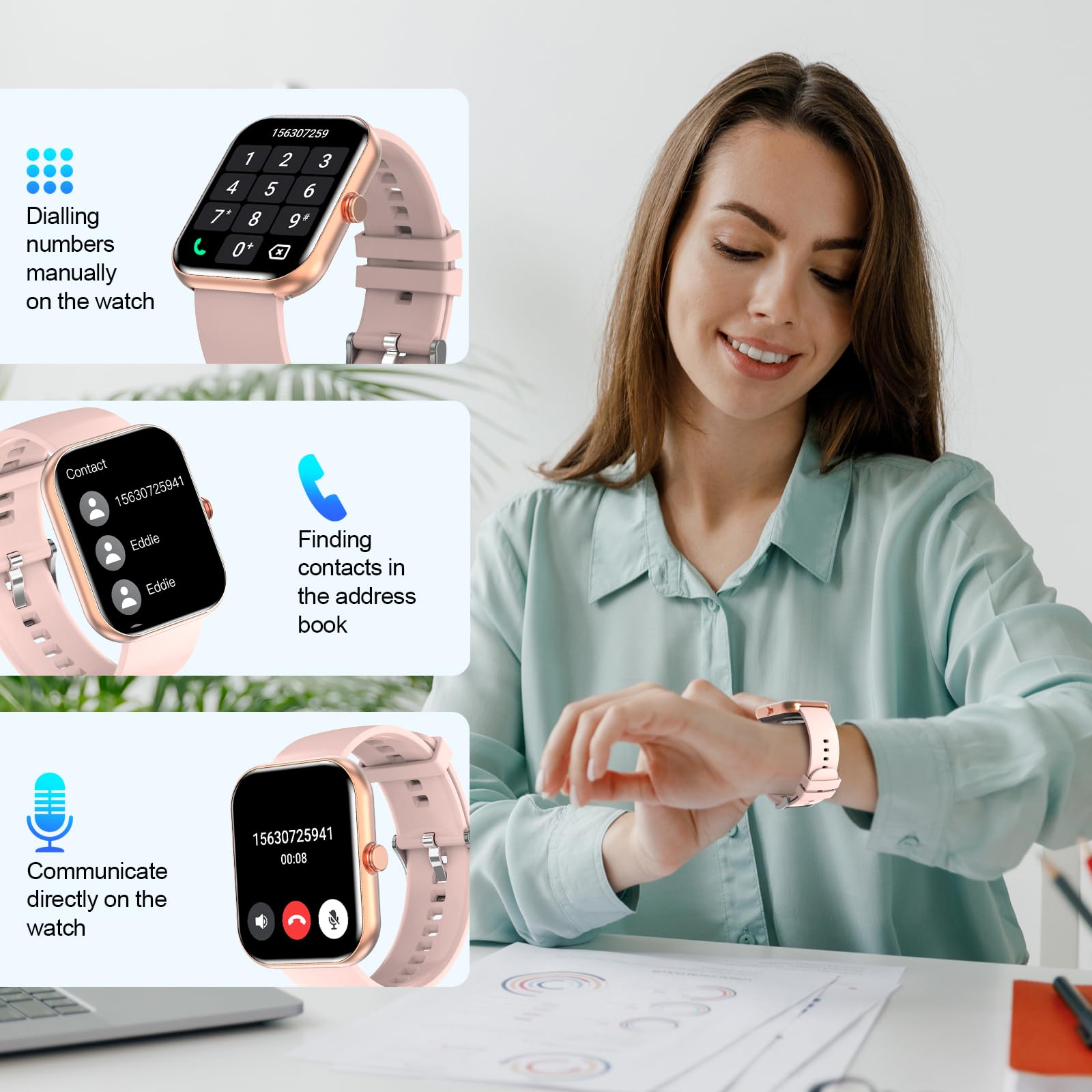 Ganopterygon Smart Watch For Men & Women, 1.91  Fitness Tracker With Answer/Make Calls, Ip68 Waterproof, 110+ Sports Modes, Hear