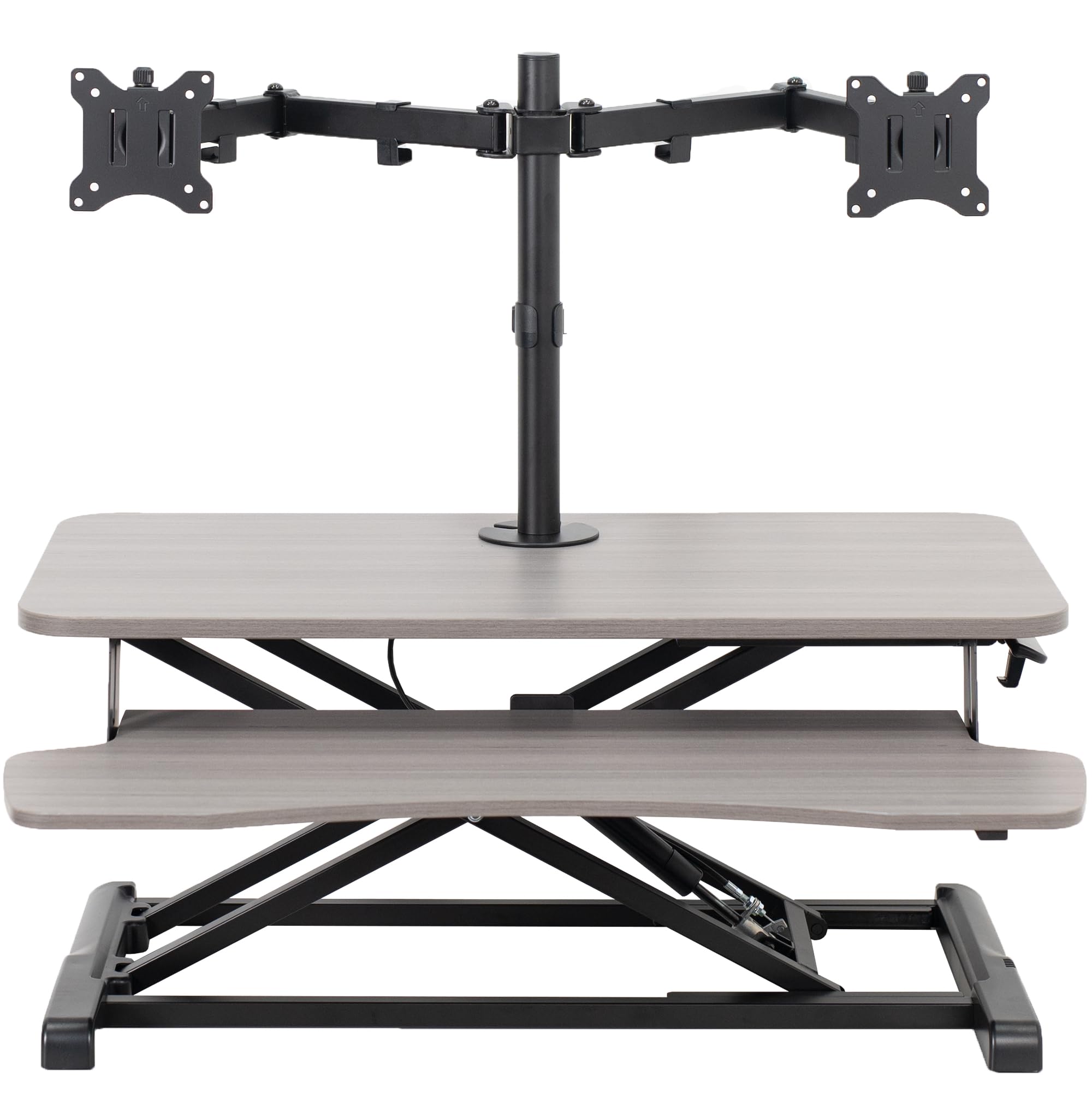 VIVO Height Adjustable 32 inch Standing Desk Converter with Dual 13 to 30 inch Monitor Stand, Sit Stand Monitor Mount and Desk Riser, Gray, DESK V000K M2G