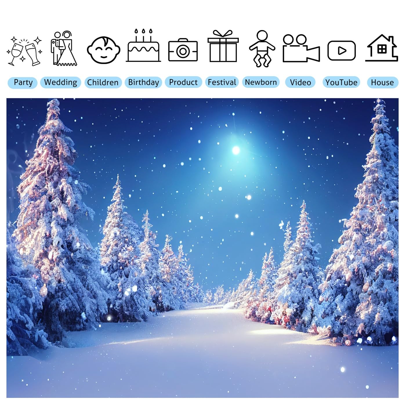Fmarui 7X5Ft Winter Wonderland Backdrop Christmas Trees Star Of Bethlehem Snow Covered Photography Background Winter Llandscape