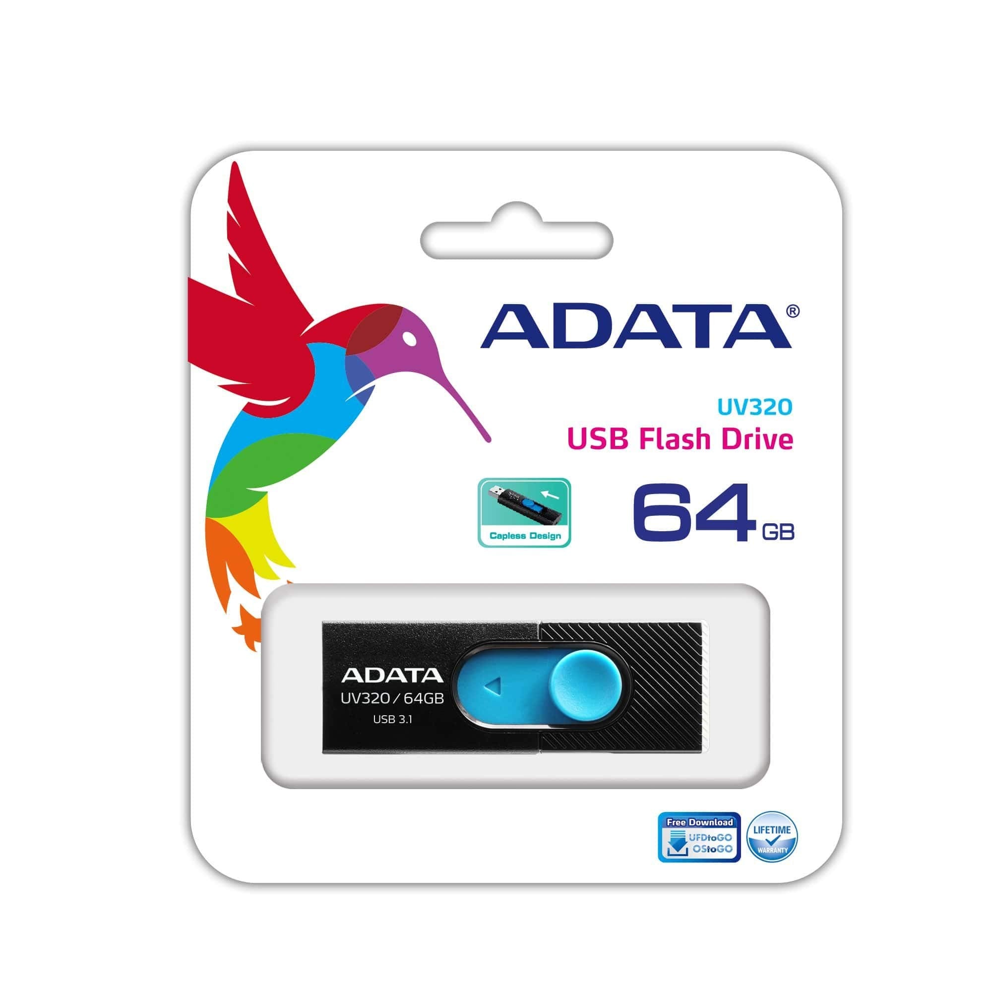 Adata Uv320 Usb 31 64 Gb Quick Slide Capless Flash Drive Black (Auv320 64G Rbkbl)