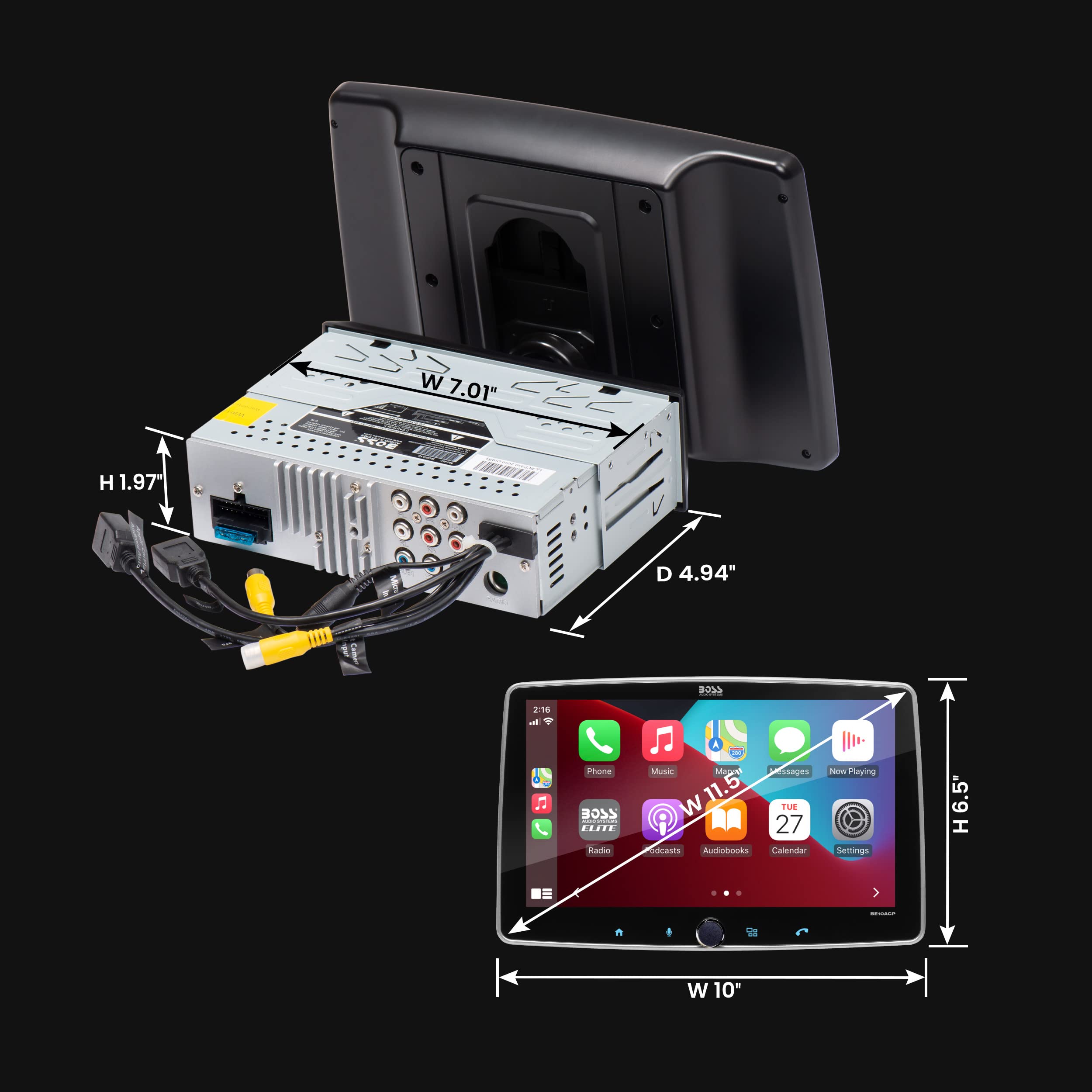 Boss Audio Systems Be10Acp C Car Stereo System   Apple Carplay, Android Auto, 10.1 Inch Single Din, Touchscreen, Bluetooth Head