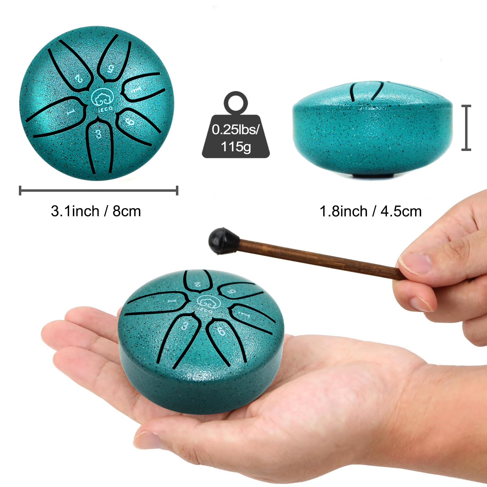 Buddha Stones Mini Steel Tongue Drum 3 Inch 6 Notes Steel Drum Instrument, Ethereal Drum For Kids Adults, Handpan Drum For Medit