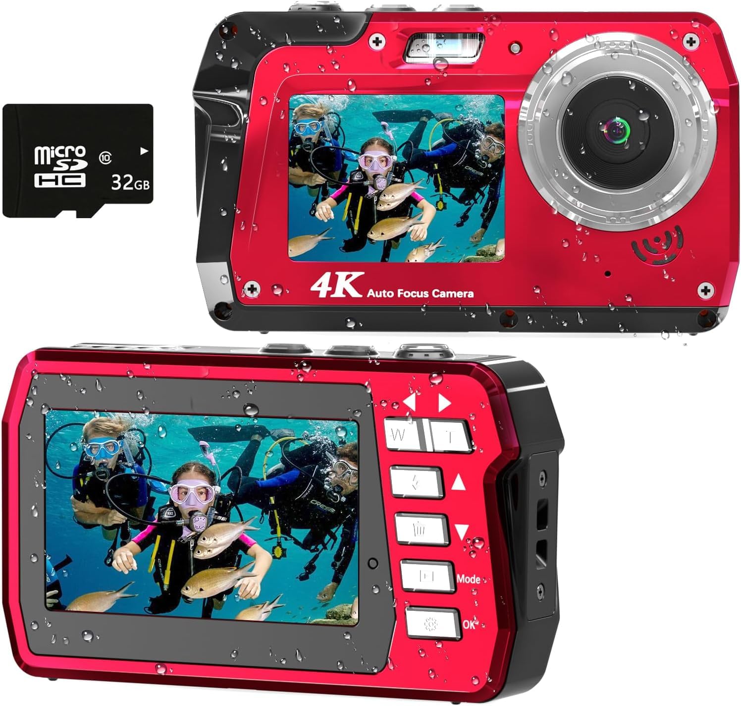 Underwater Camera 4K 48MP Waterproof Digital Camera with 32GB Card, Dual-Screen Selfie (Front & Rear), 10FT/3M Dive for Snorkeli