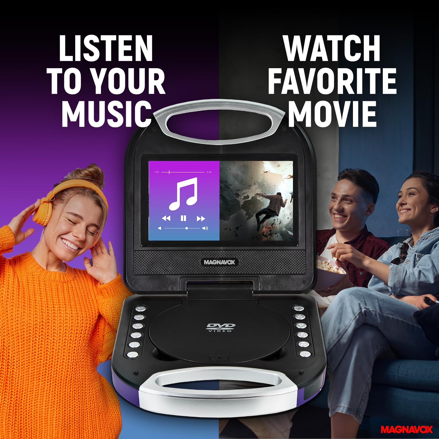 Magnavox Mtft750 Pl Portable 7 Inch Tft Dvd/Cd Player With Remote Control And Car Adapter In Purple | Rechargeable Battery | Hea