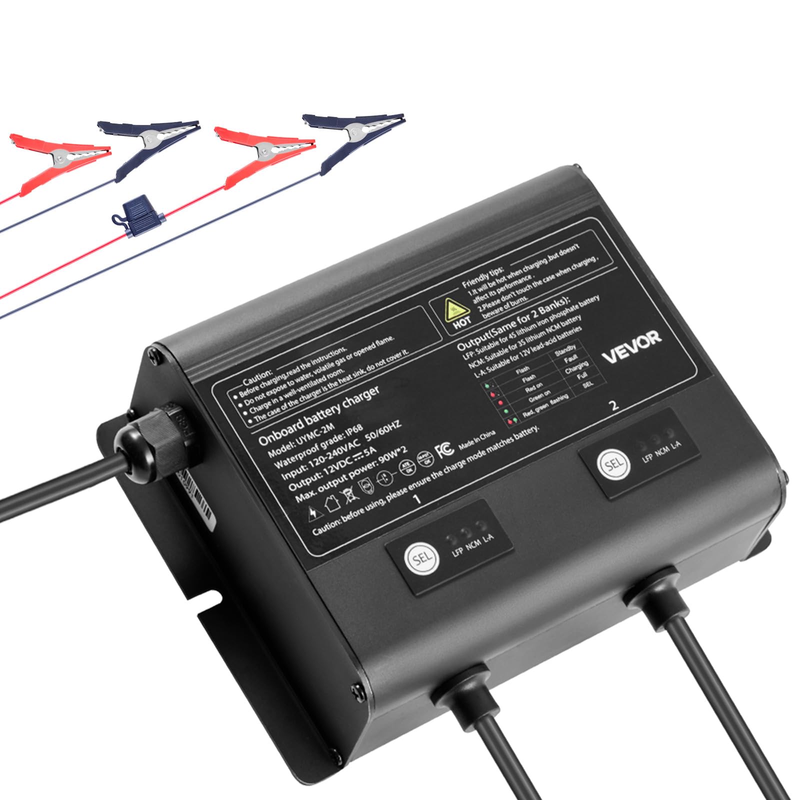 VEVOR 2 Bank Marine Battery Charger, 5A    2, 12V Onboard Charger, IP68 Waterproof Smart Boat Battery Charger, for Lithium-Ion L