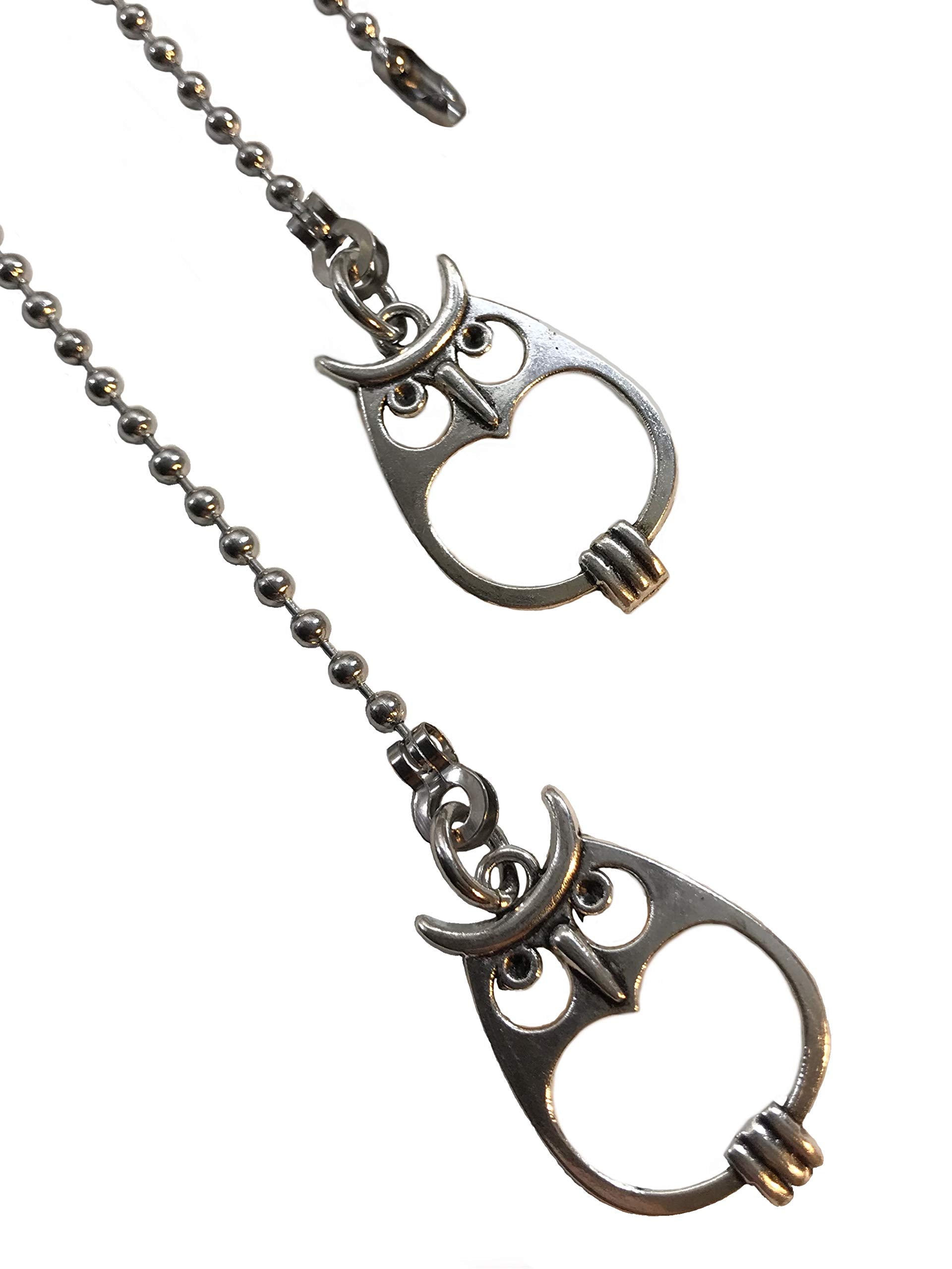 Silver Tone Owl Ball Fan Light Pull Chain Extender Replacement Set Of 2