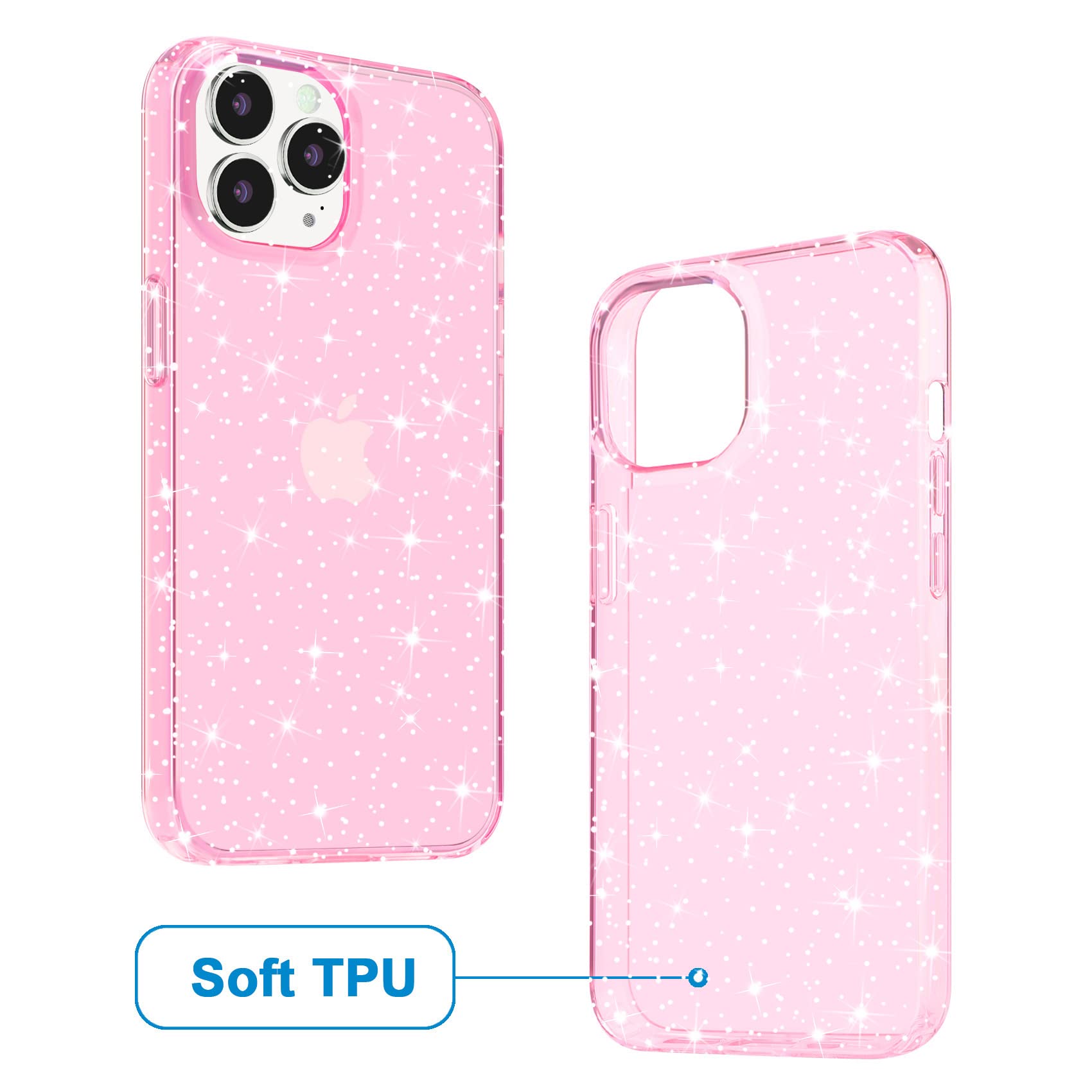 JJGoo iPhone 14 Pro Case Bling Sparkle Shockproof TPU Pink Glitter