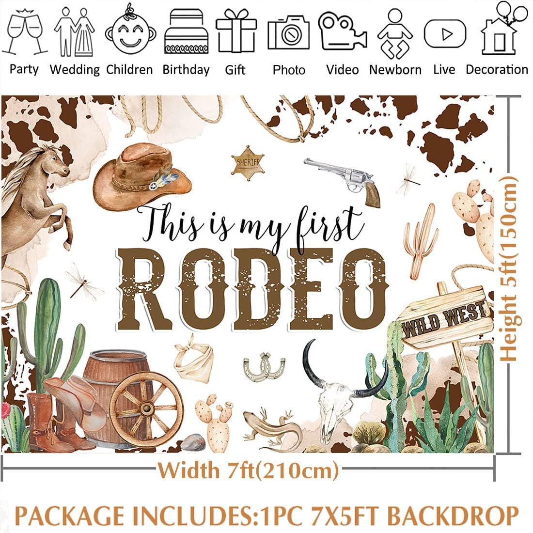 Avezano My First Rodeo Birthday Backdrop Western Cowboy 1St Birthday Background Decorations Wild West Themed Cowboy Cowgirl Firs