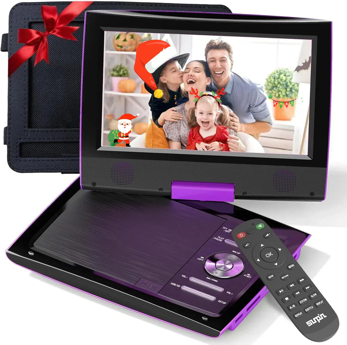 Sunpin 11.5' Portable Dvd Player With 9.5' Hd Swivel Screen Dvd Player For Car And Kids,Headrest Dvd Player With 5-Hours Rechargeable Battery,Dual Earphone Jack,For Usb/Sd/Av/Audio/Dvd (Purple)