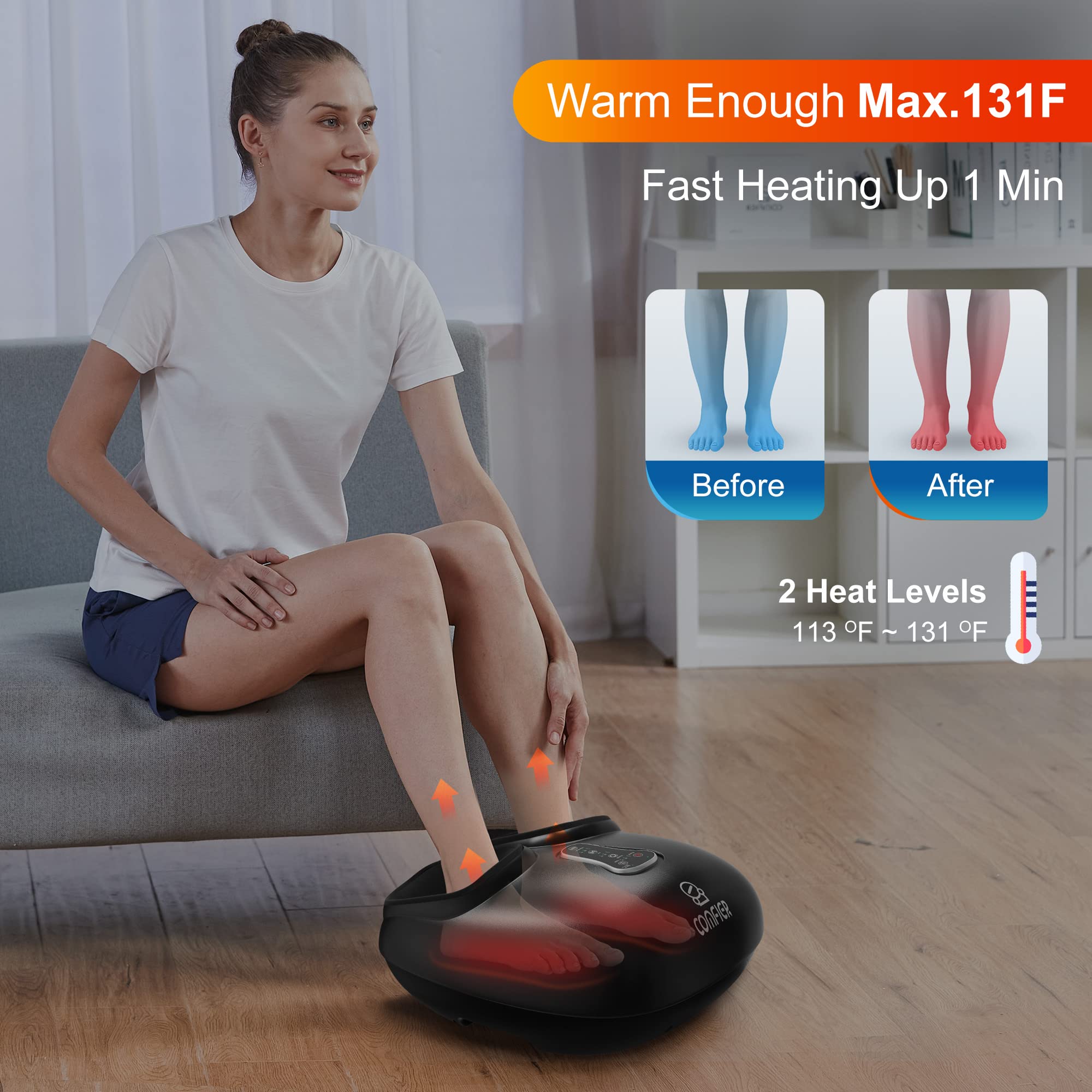 Comfier Shiatsu Foot Massager With Heat, Vibration,Rolling Compression Feet Massager Machine For Plantar Fasciitis,Neuropathy Pa