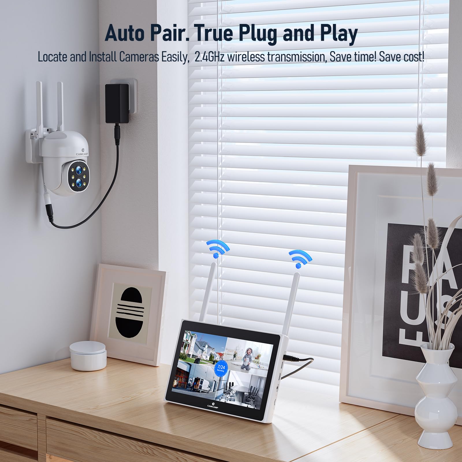 ?Lcd Screen+2 Way Audio?Camcamp Home Security Camera System With 10.1''Lcd Monitor, 4Pcs 2K Outdoor Wifi Ptz Wireless Security D