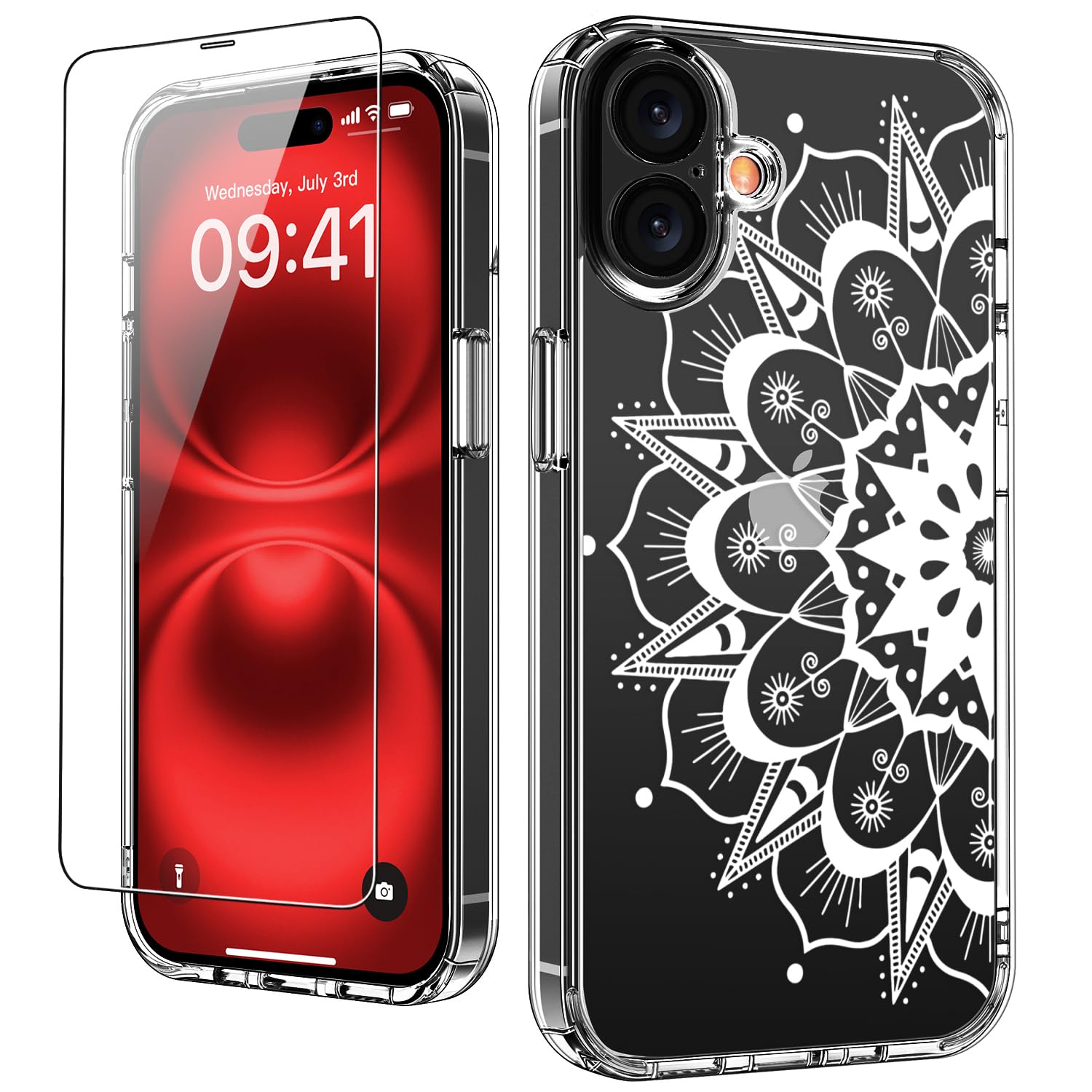 Luhouri For Iphone 16 Plus Case With Screen Protector   Crystal Clear Cover   Fashionable Pattern Design  Wireless Charging  Sli