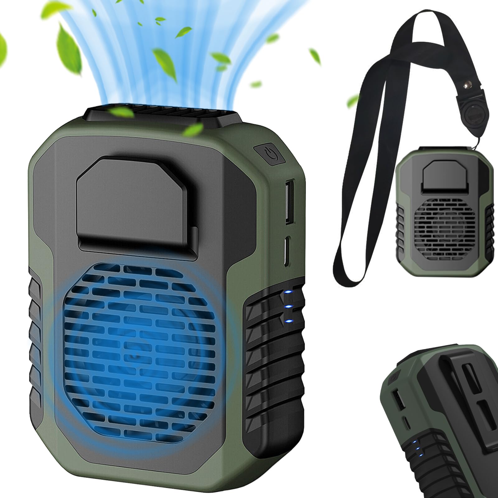 Drosica Portable Waist Fan 6000Mah Rechargeable, Necklace Fan With 20H Working Time 3 Speeds 6000Rpm Strong Airflow Personal Fan