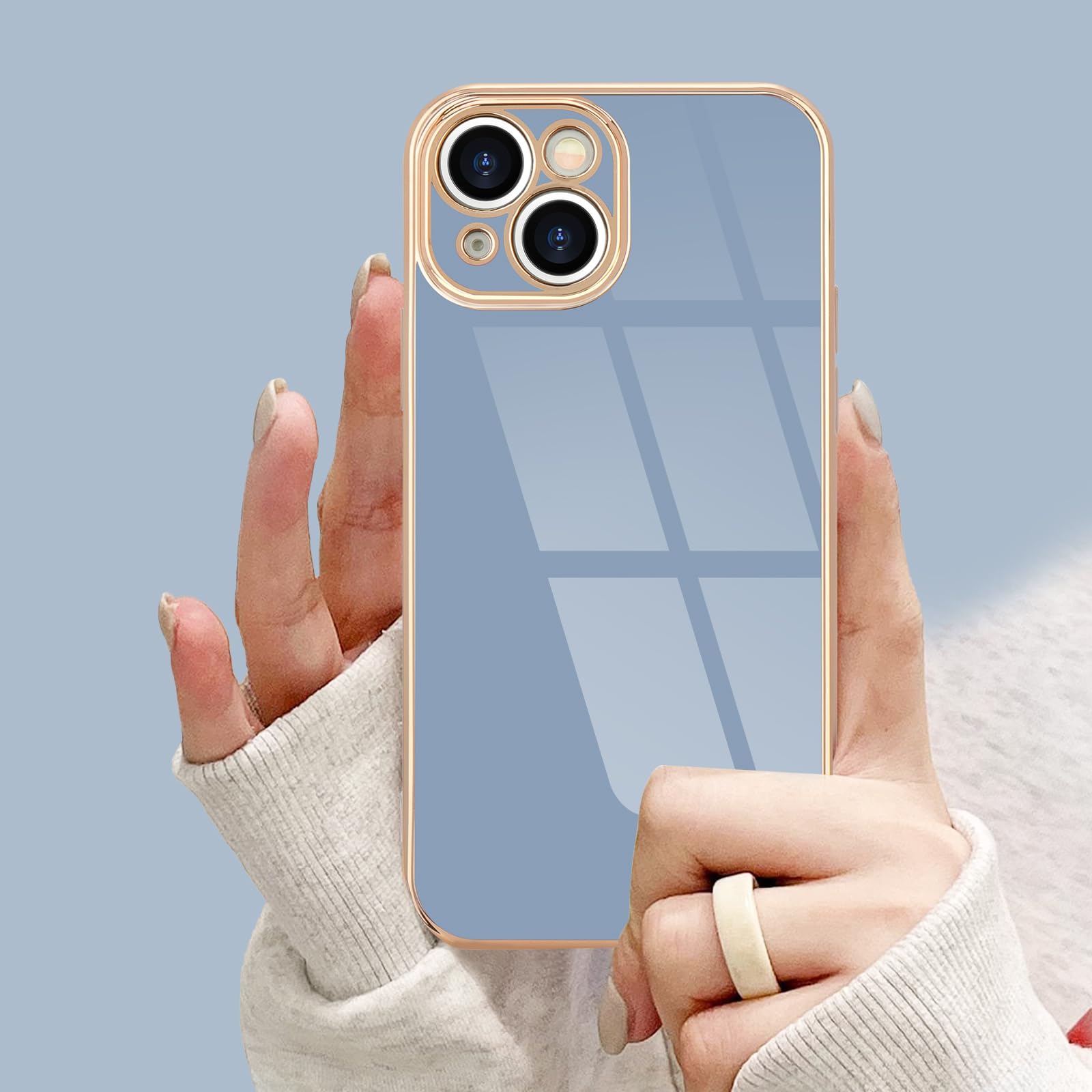 Lafunda For Iphone 13 Case Cute, Luxury Golden Edge Electroplated Case For Women Girls Soft Silicone Tpu Bumper Cover Full Camer