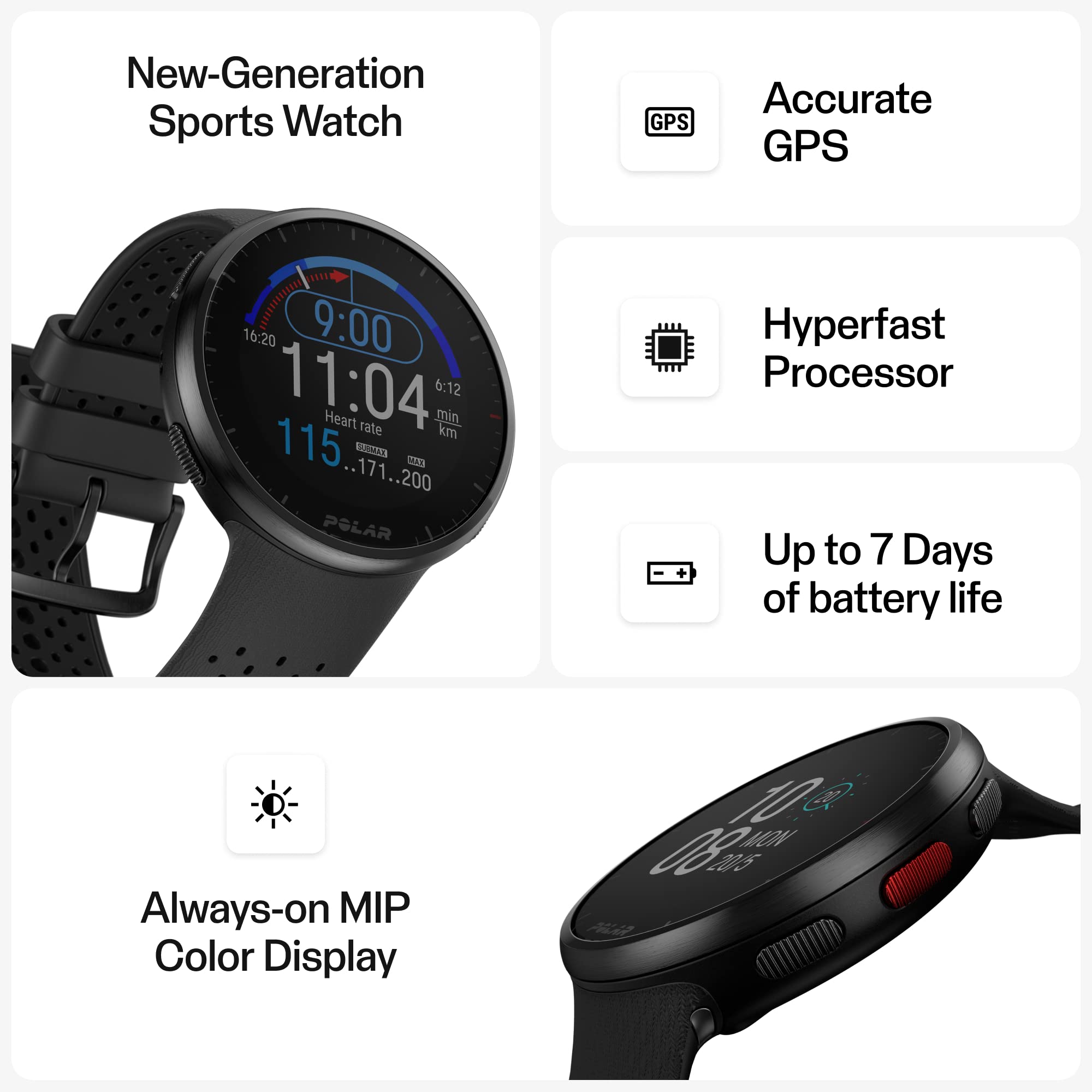 Polar Pacer Pro   Advanced Gps Running Watch   Ultra Light Design  Grip Buttons   New Training Program  Recovery Tools   Heart R