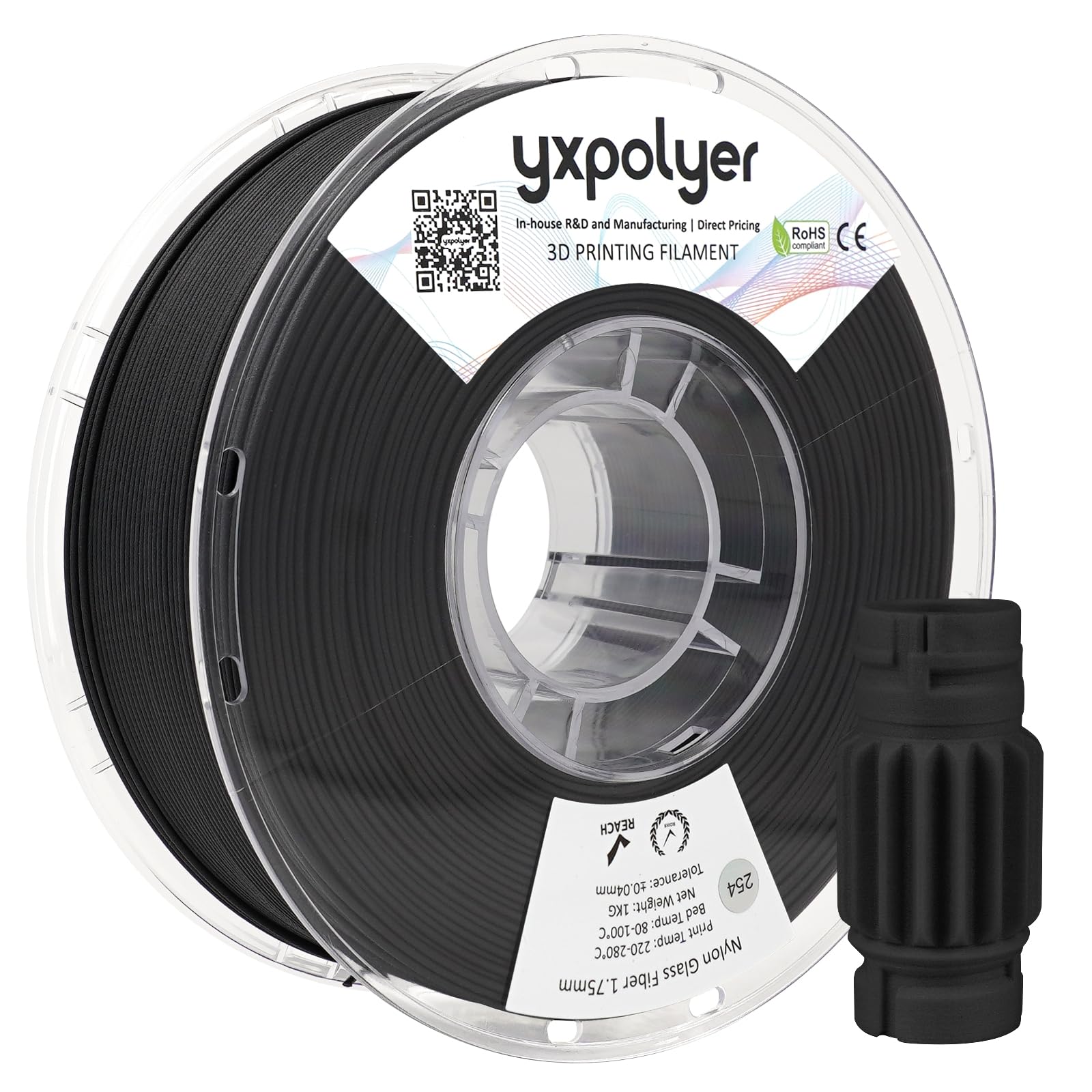 Nylon Glass Filled Filament Black Nylon Glass Fiber 3D Printer Filament Pa6-Gf 1Kg With Reusable Pc Spool