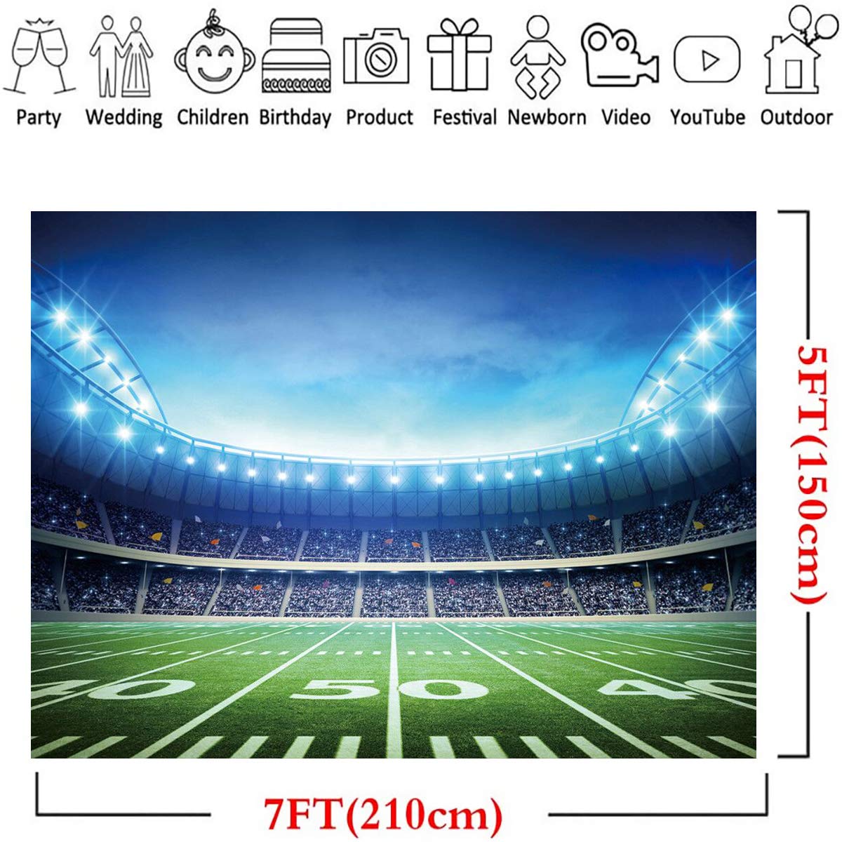 Lywygg 7X5Ft Sport Backdrop Football Field Backdrop Photography Props Auditorium Light Themed Sport Night Spotlight Decorations