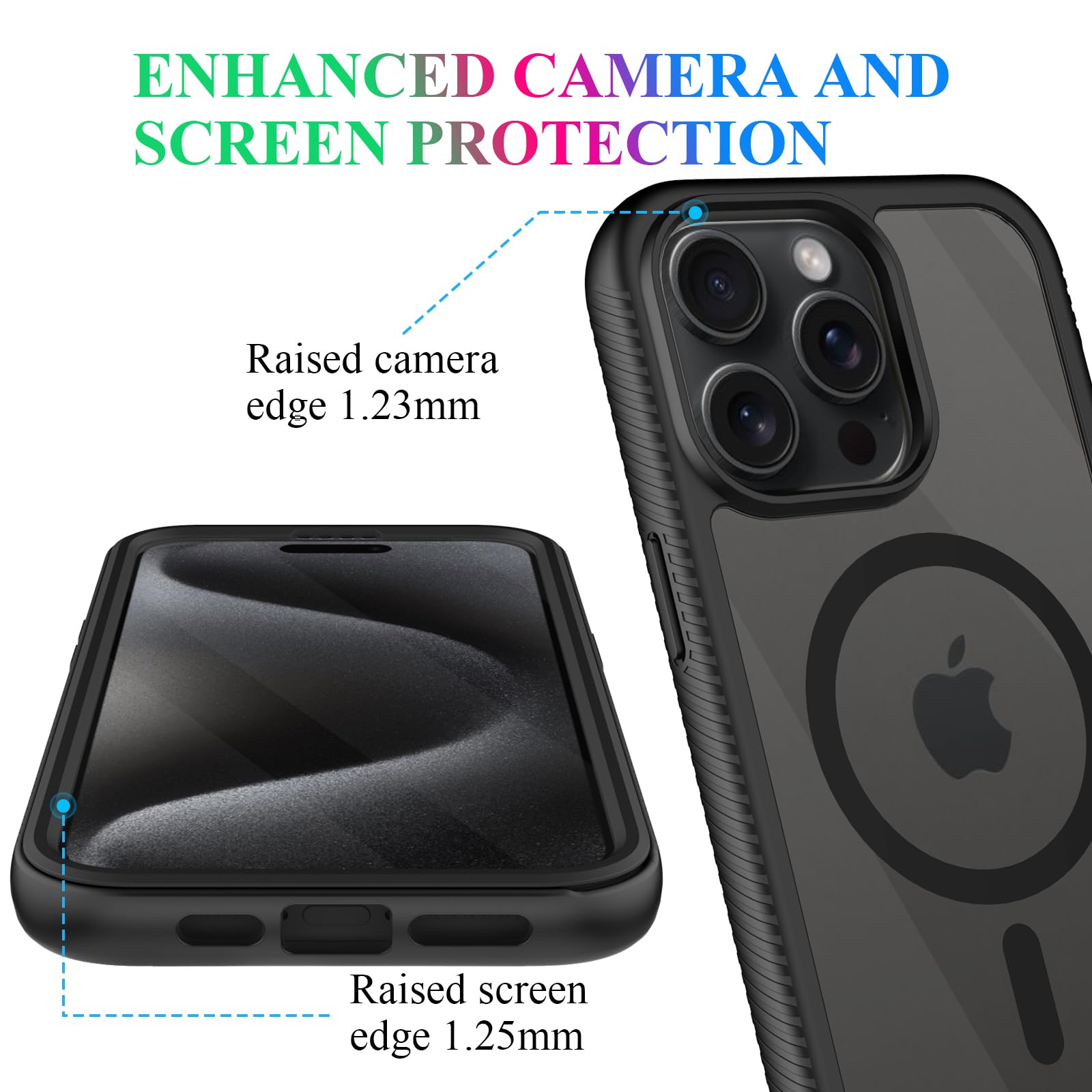 Wahhle Compatible With Iphone 15 Pro Case, Magnetic Wireless Charging Built In Screen Protector Full Body Shockproof Slim Fit Bu