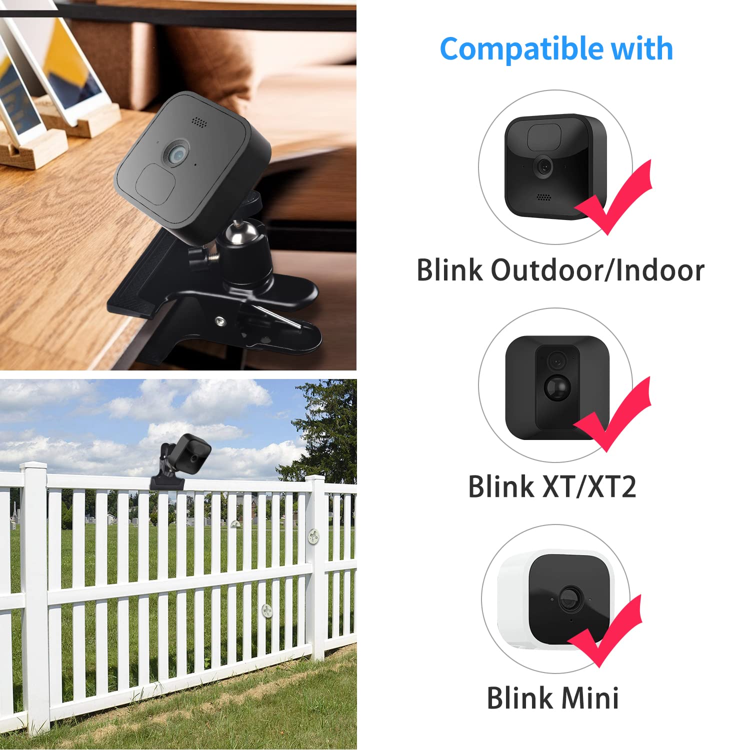 2Pack Metal Clamp Clip Mount For Blink Outdoor 4 (4Th Gen) / (3Rd Gen) And All New Blink Outdoor/Indoor Camera/Blink Xt / Xt2, B
