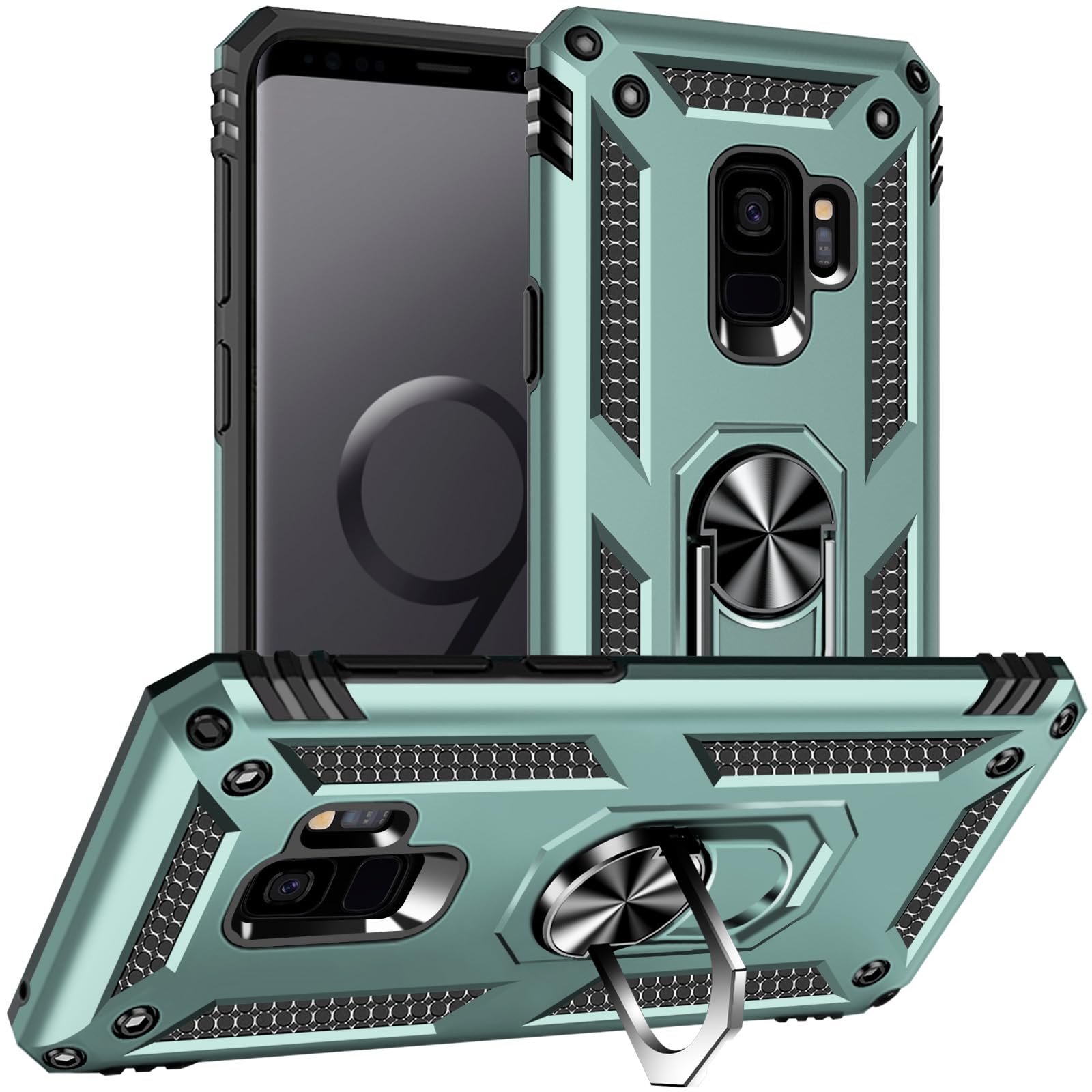 Yiakeng Samsung Galaxy S9 Case, Samsung S9 Case, Military Grade Protective Cases with Ring for Samsung Galaxy S9 (Dark Green)