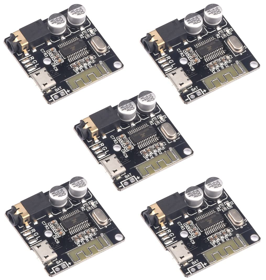 5Pcs Audio Receiver Module, Aideepen Bt 5.0 Stereo Audio Amplifier 3.7 5V Mp3 Decoder Board Car Speaker Audio Amplifier