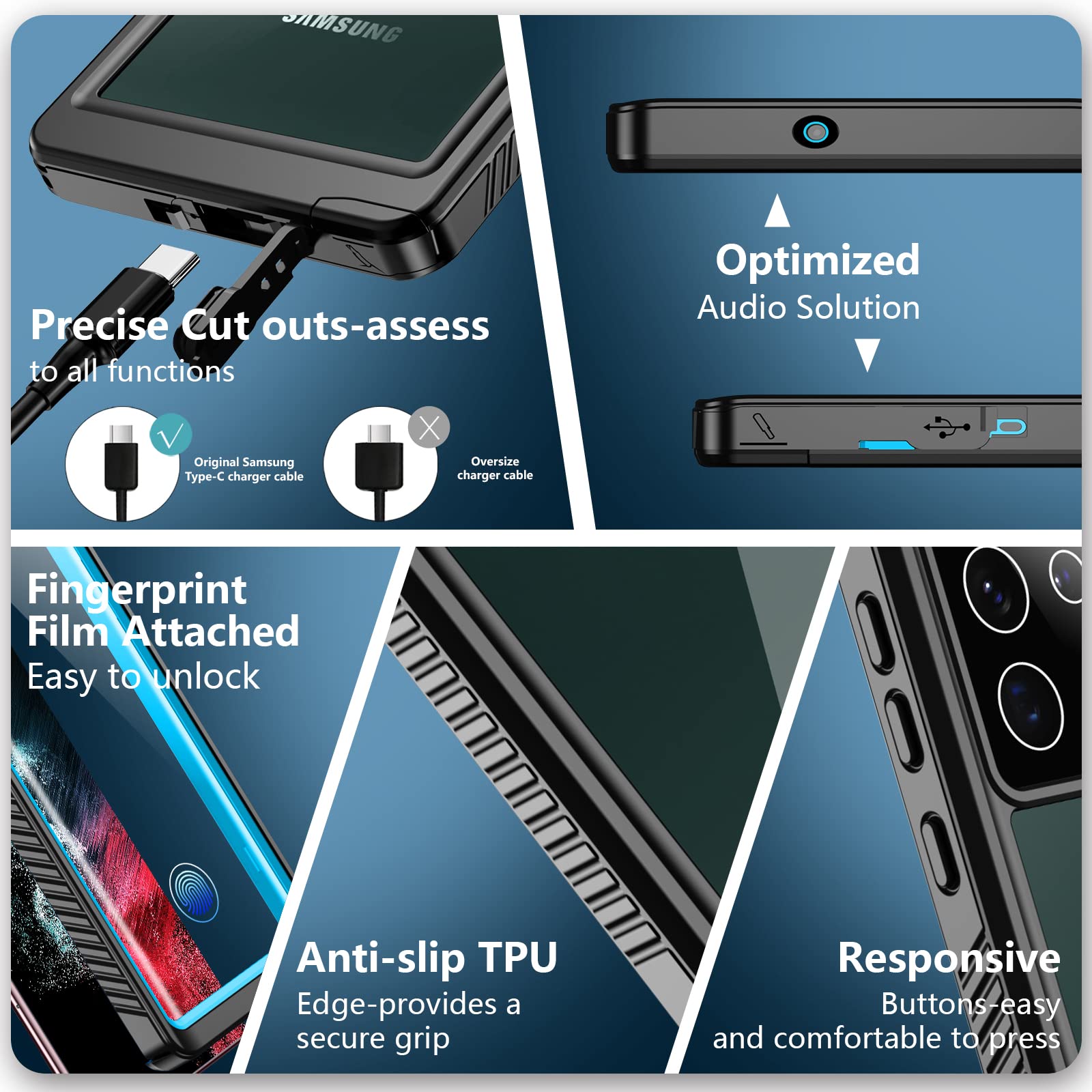 Spidercase Designed For Samsung Galaxy S22 Ultra Case, Waterproof Built In Screen Protector Full Protection Heavy Duty Shockproo