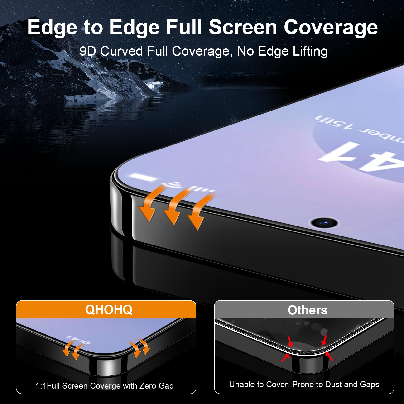 Qhohq Screen Protector For Samsung Galaxy S25 Edge With Camera Lens Protector, Top 9H+ Tempered Glass, Full Coverage, Ultra Dura