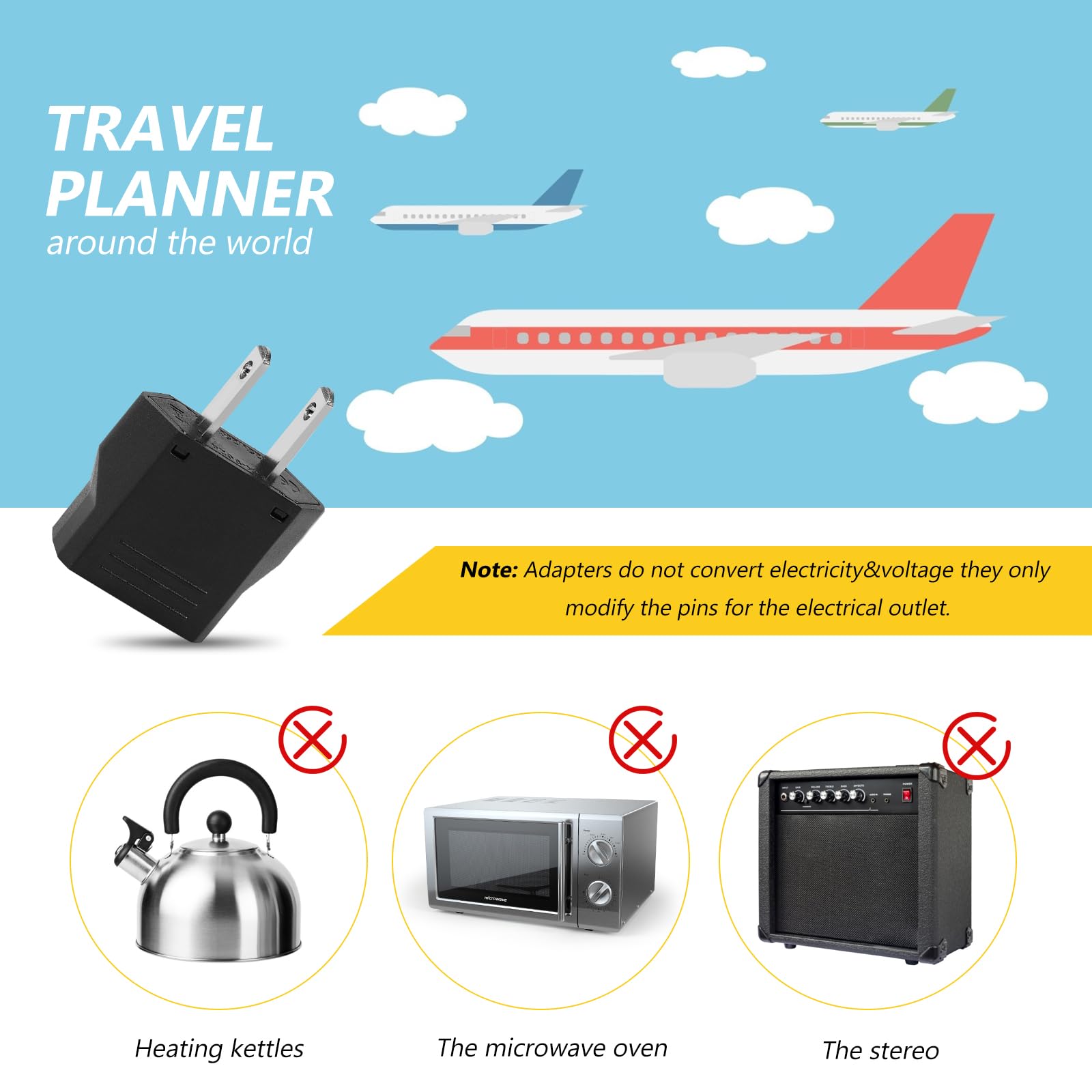 6 Pack European To Us Plug Adapter, Travel Small European To American Outlet Plug Adapter, European Plug Adapter To Usa Power Co
