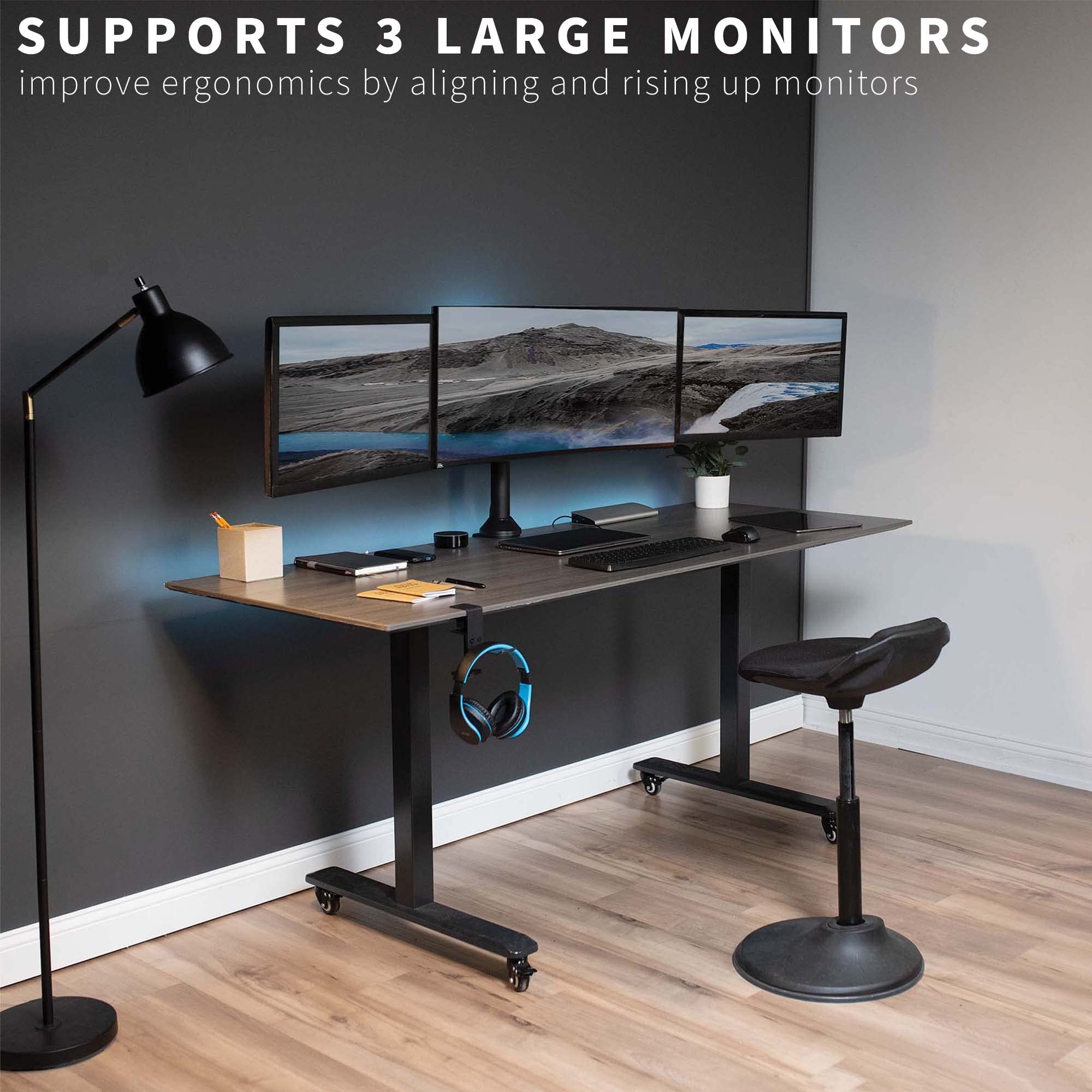 VIVO Triple Monitor 23 to 32 inch LED LCD Clamp on Desk Mount, Heavy Duty Articulating VESA Computer Stand, Holds 3 Screens, Fully Adjustable for Home Office Workstation, Black, STAND V103