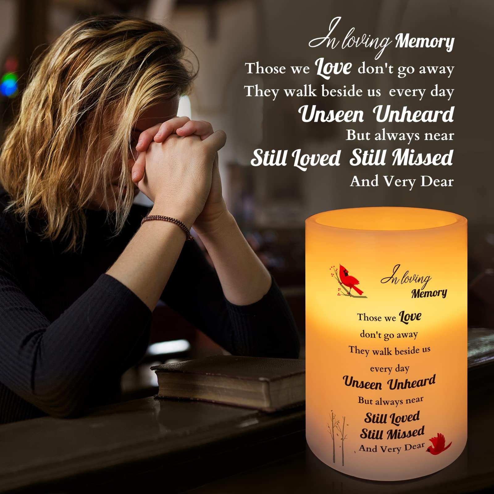 Memorial Gifts Flameless Cardinal Candle, Real Wax Led Light With Timer Sympathy Gift For Loss Of Loved One Memorial Gifts For L