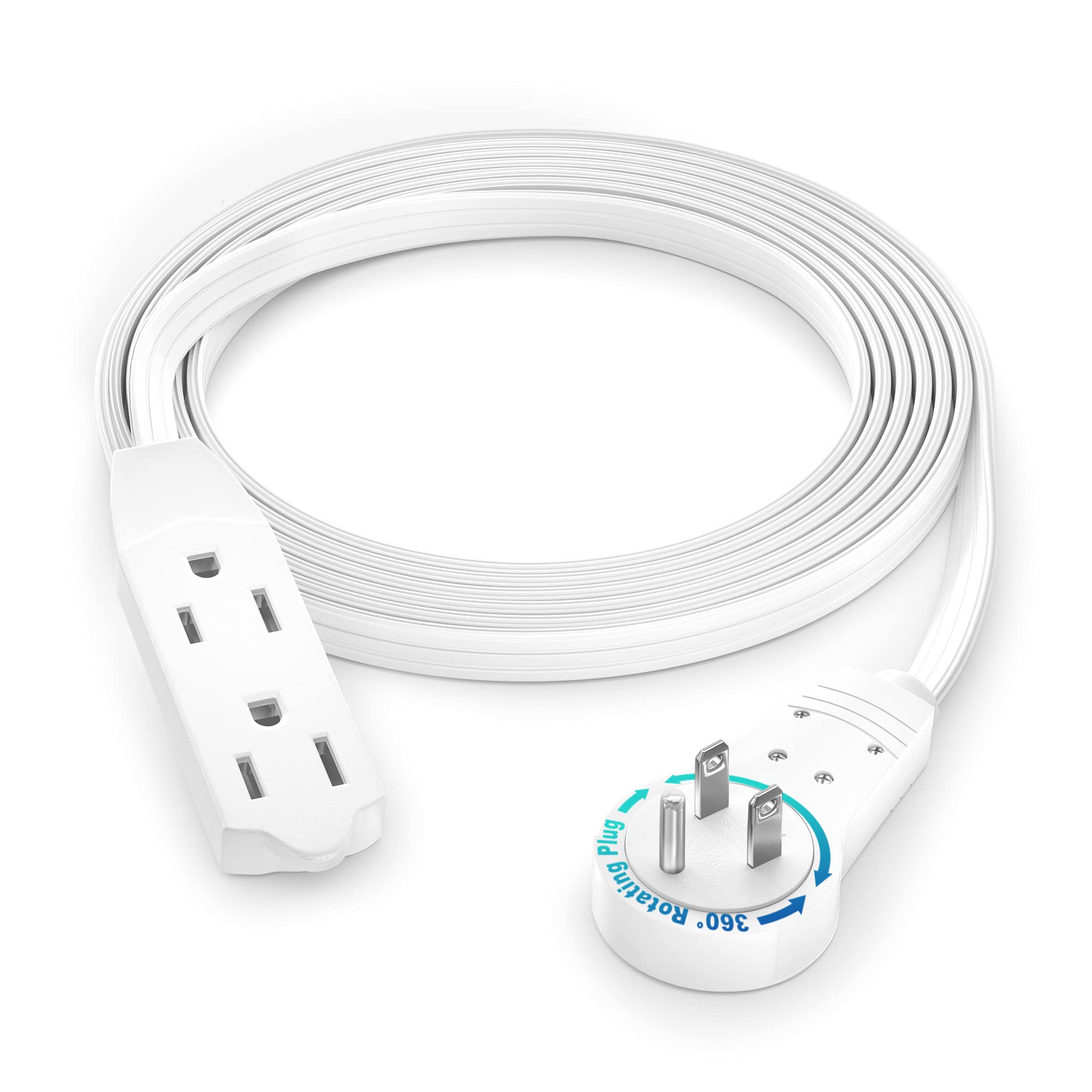 Maximm Cable 6 Ft 360� Rotating Flat Plug Extension Cord/Wire, 16 Awg Multi 3 Outlet Extension Wire, 3 Prong Grounded Wire   White   Ul Certified