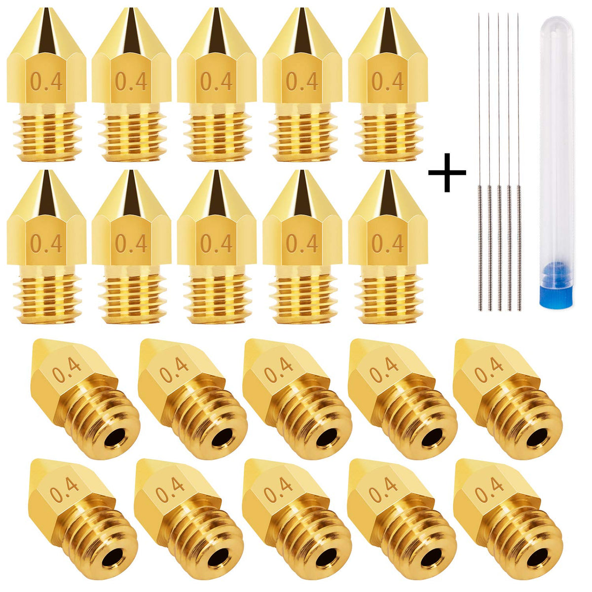 Luter 3D Printer Nozzles Extruder Nozzles For Mk8 + Stainless Steel Nozzle Cleaning Needles For Makerbot Creality Cr-10 (04Mm, 2